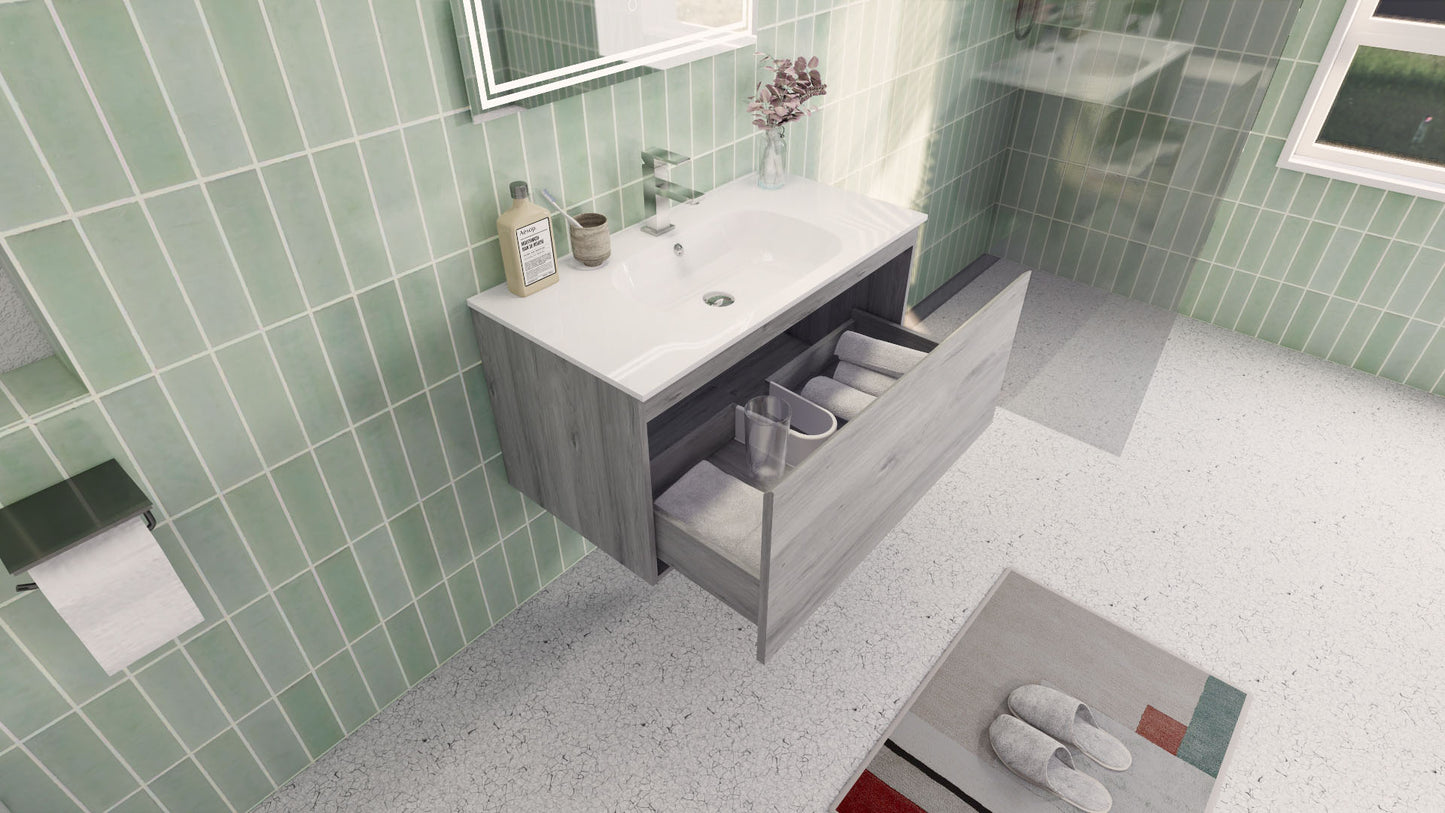 Aipo 36" White Gray Oak Wall Mounted Vanity with Reinforced Acrylic Sink