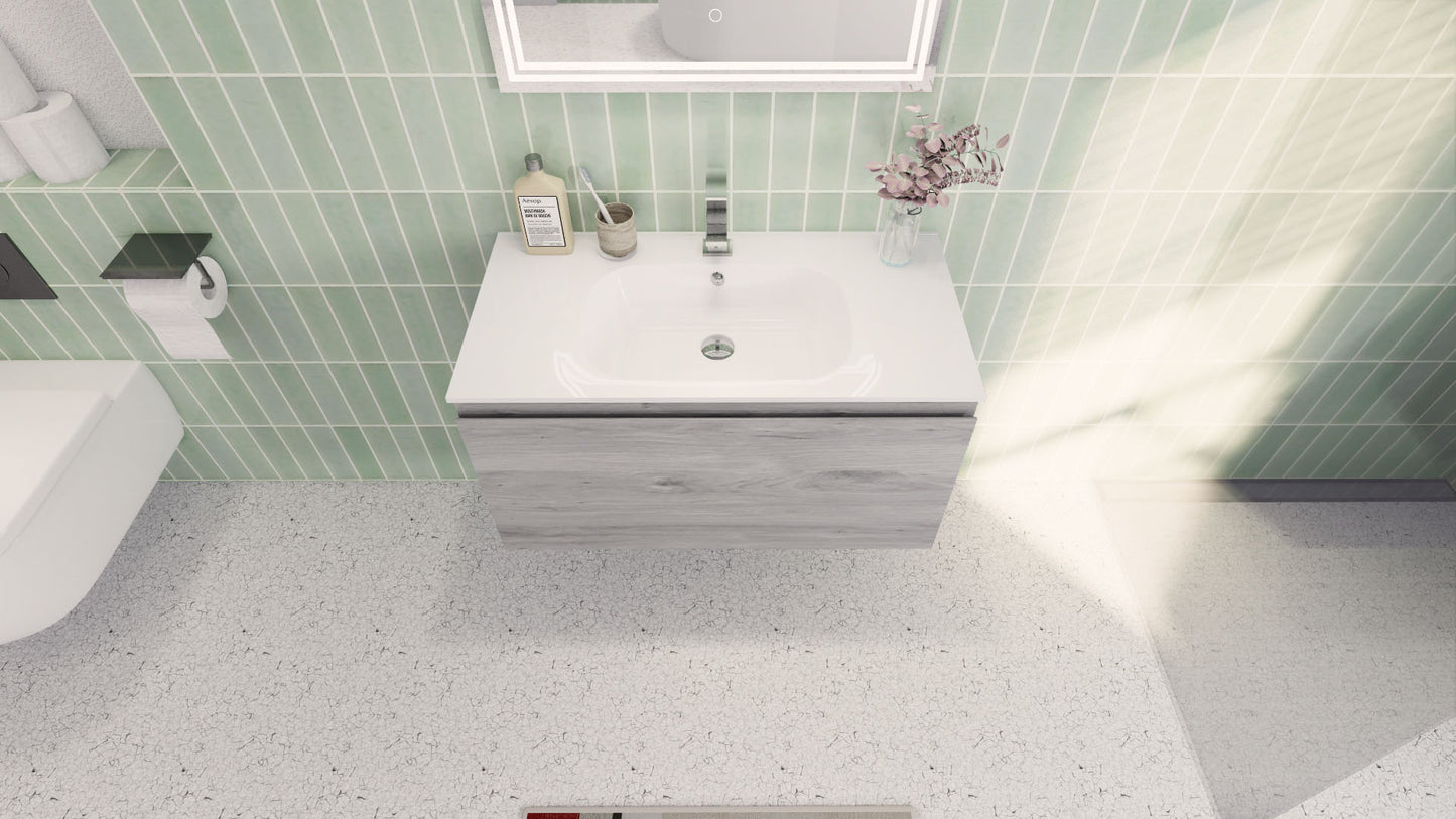Aipo 36" White Gray Oak Wall Mounted Vanity with Reinforced Acrylic Sink
