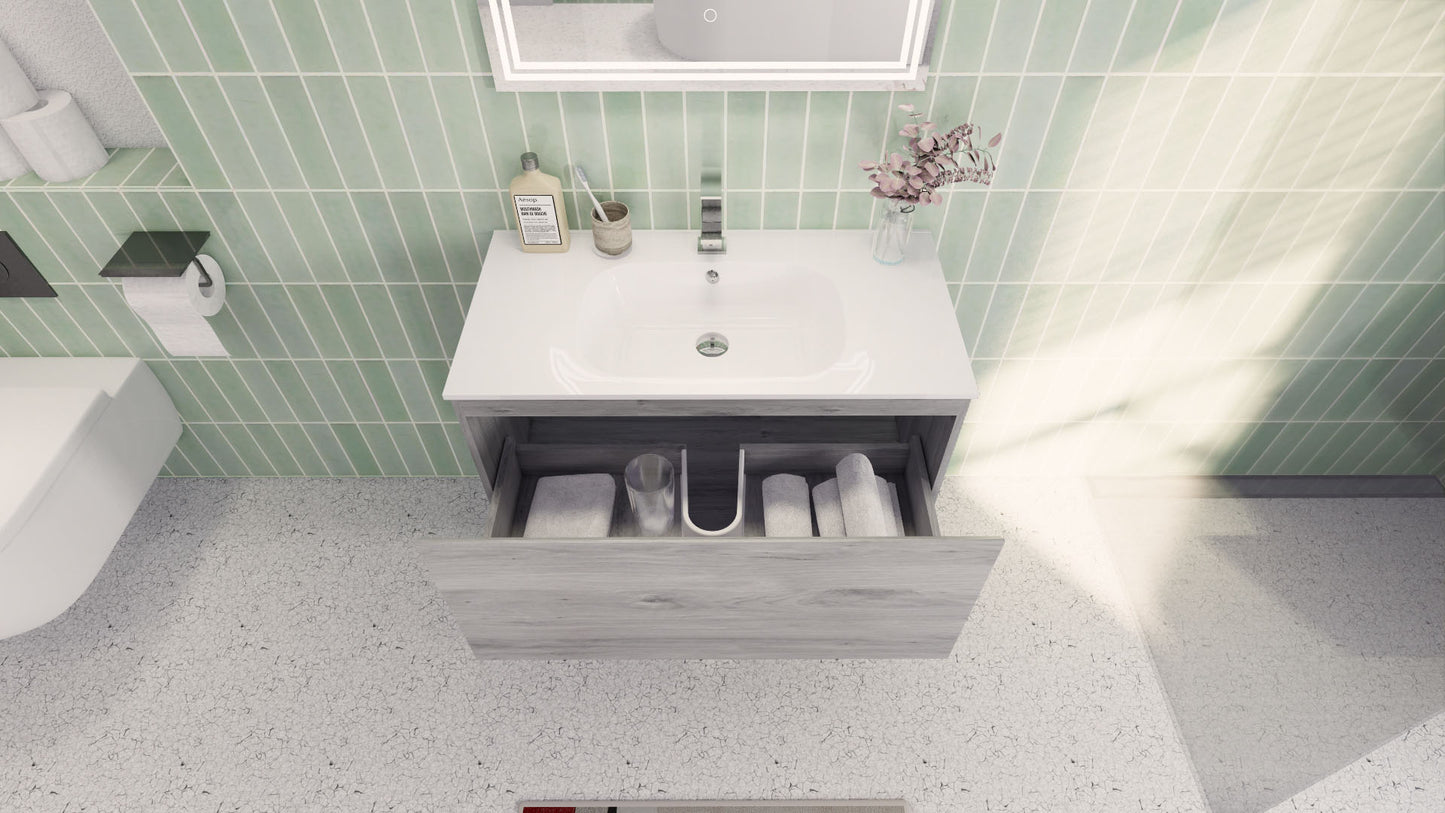 Aipo 36" White Gray Oak Wall Mounted Vanity with Reinforced Acrylic Sink