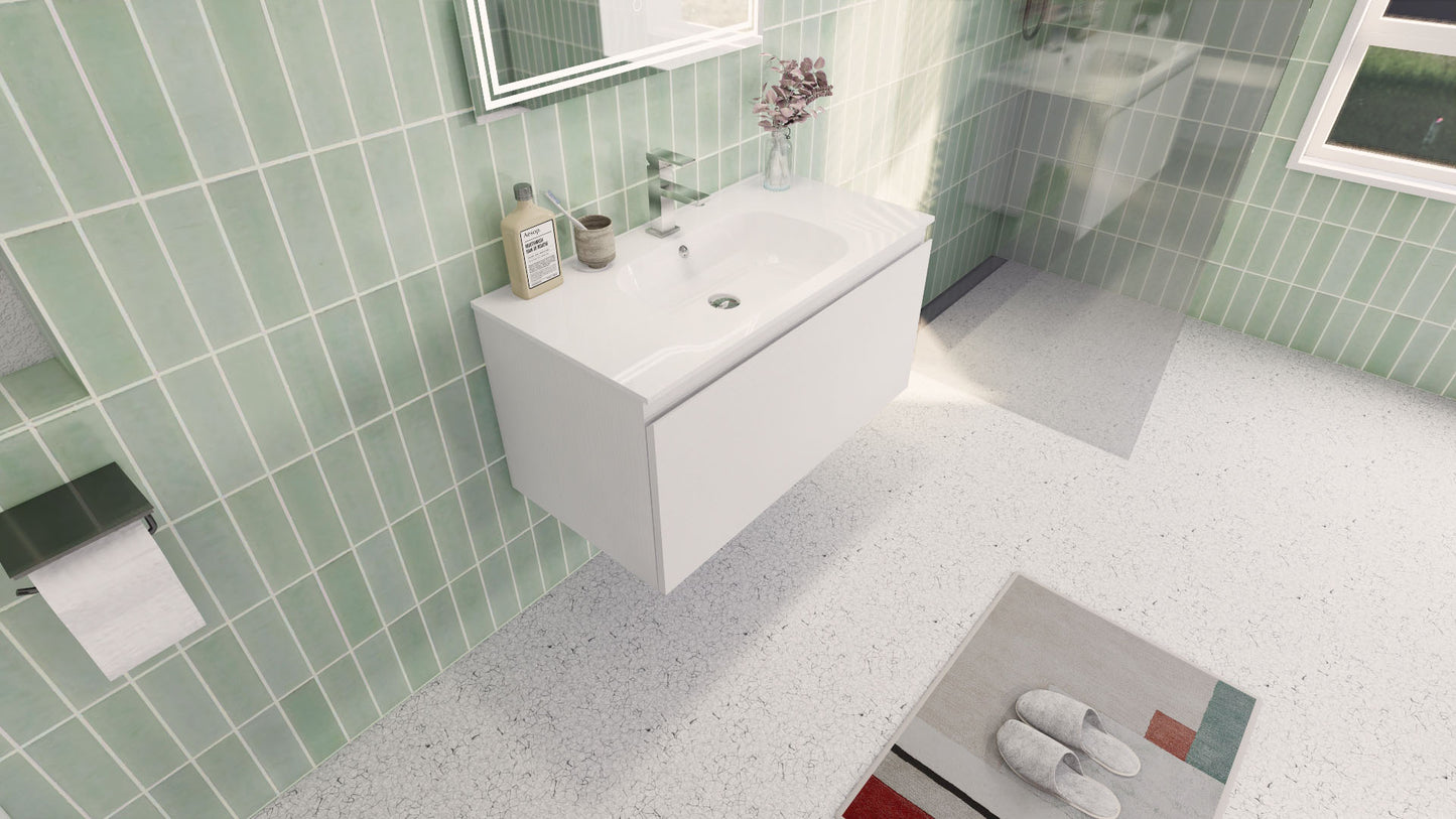 Aipo 36" Matte White Wall Mounted Vanity with Reinforced Acrylic Sink