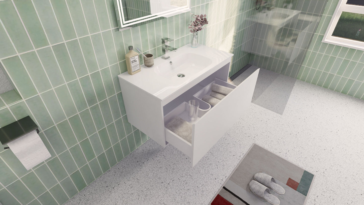 Aipo 36" Matte White Wall Mounted Vanity with Reinforced Acrylic Sink