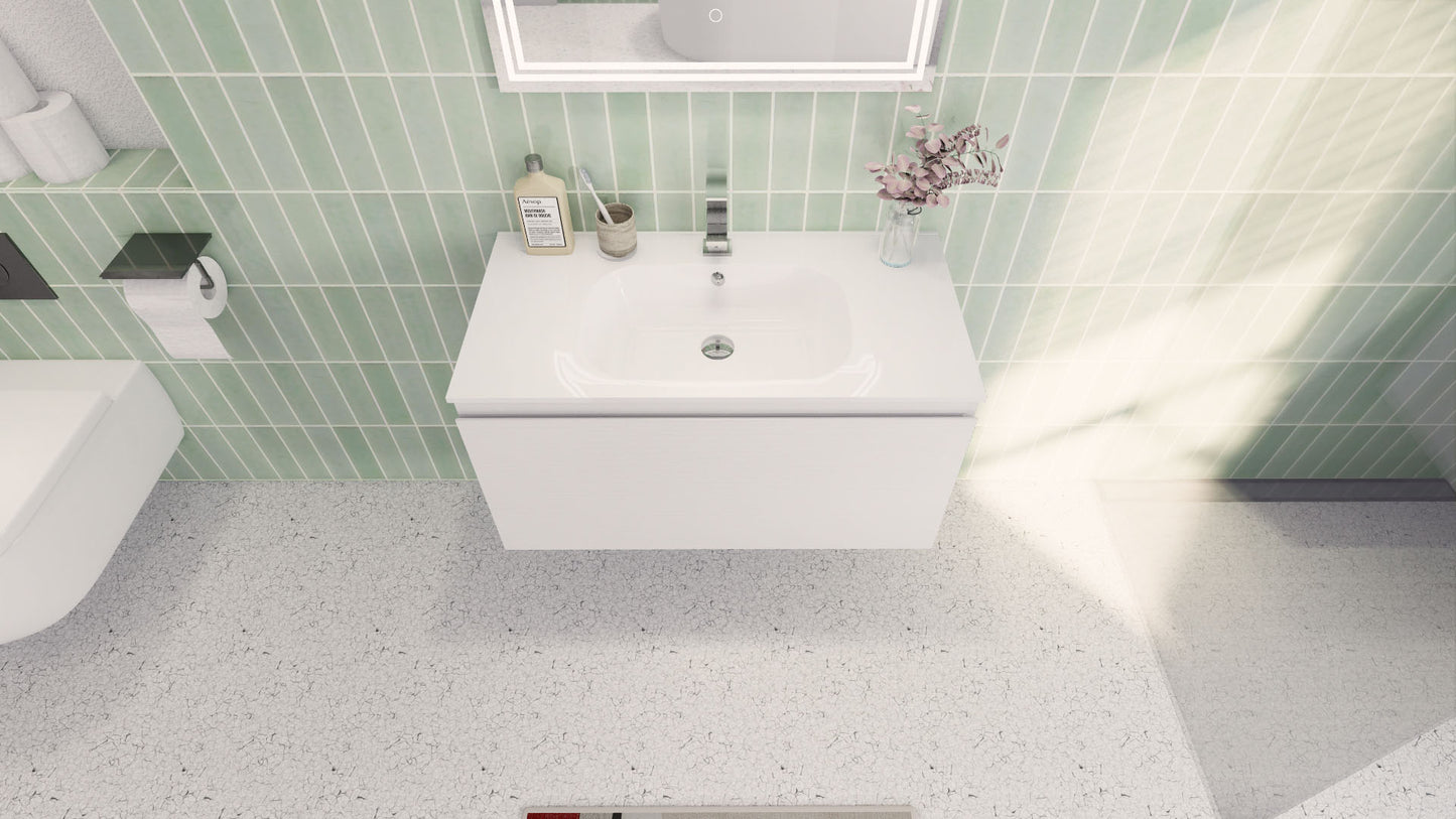 Aipo 36" Matte White Wall Mounted Vanity with Reinforced Acrylic Sink