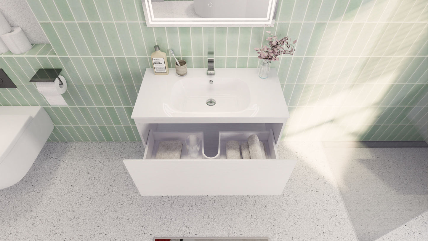 Aipo 36" Matte White Wall Mounted Vanity with Reinforced Acrylic Sink