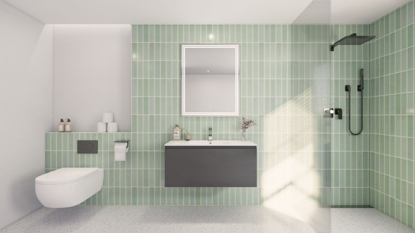 Aipo 40" Dark Gray Oak Wall Mounted Vanity with Reinforced Acrylic Sink
