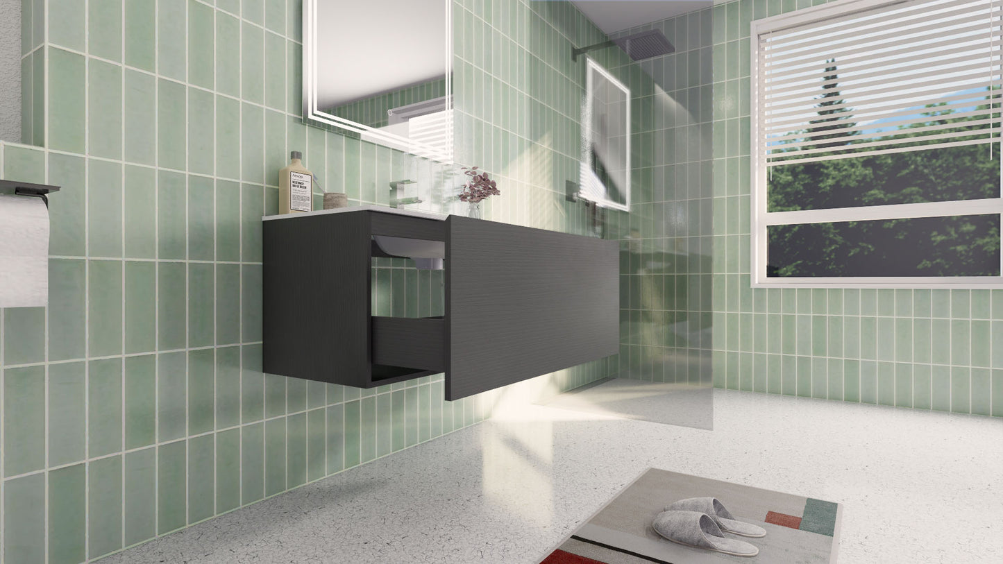 Aipo 40" Dark Gray Oak Wall Mounted Vanity with Reinforced Acrylic Sink