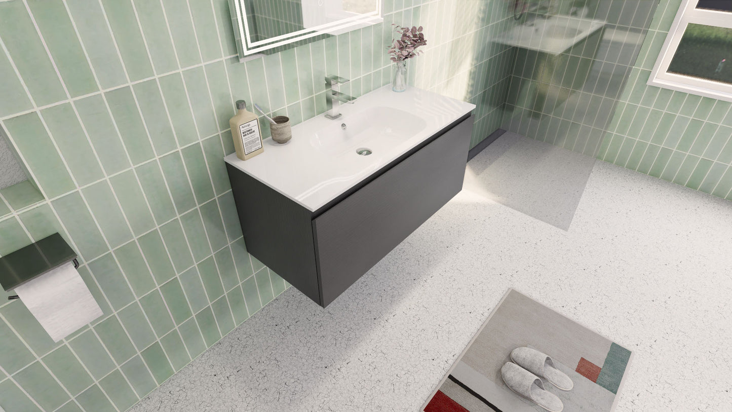 Aipo 40" Dark Gray Oak Wall Mounted Vanity with Reinforced Acrylic Sink