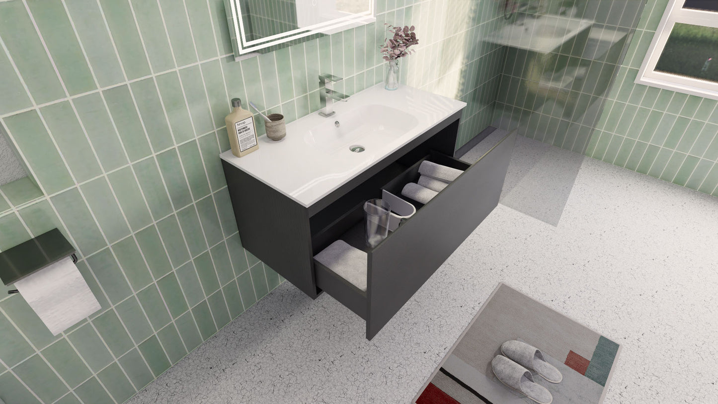 Aipo 40" Dark Gray Oak Wall Mounted Vanity with Reinforced Acrylic Sink