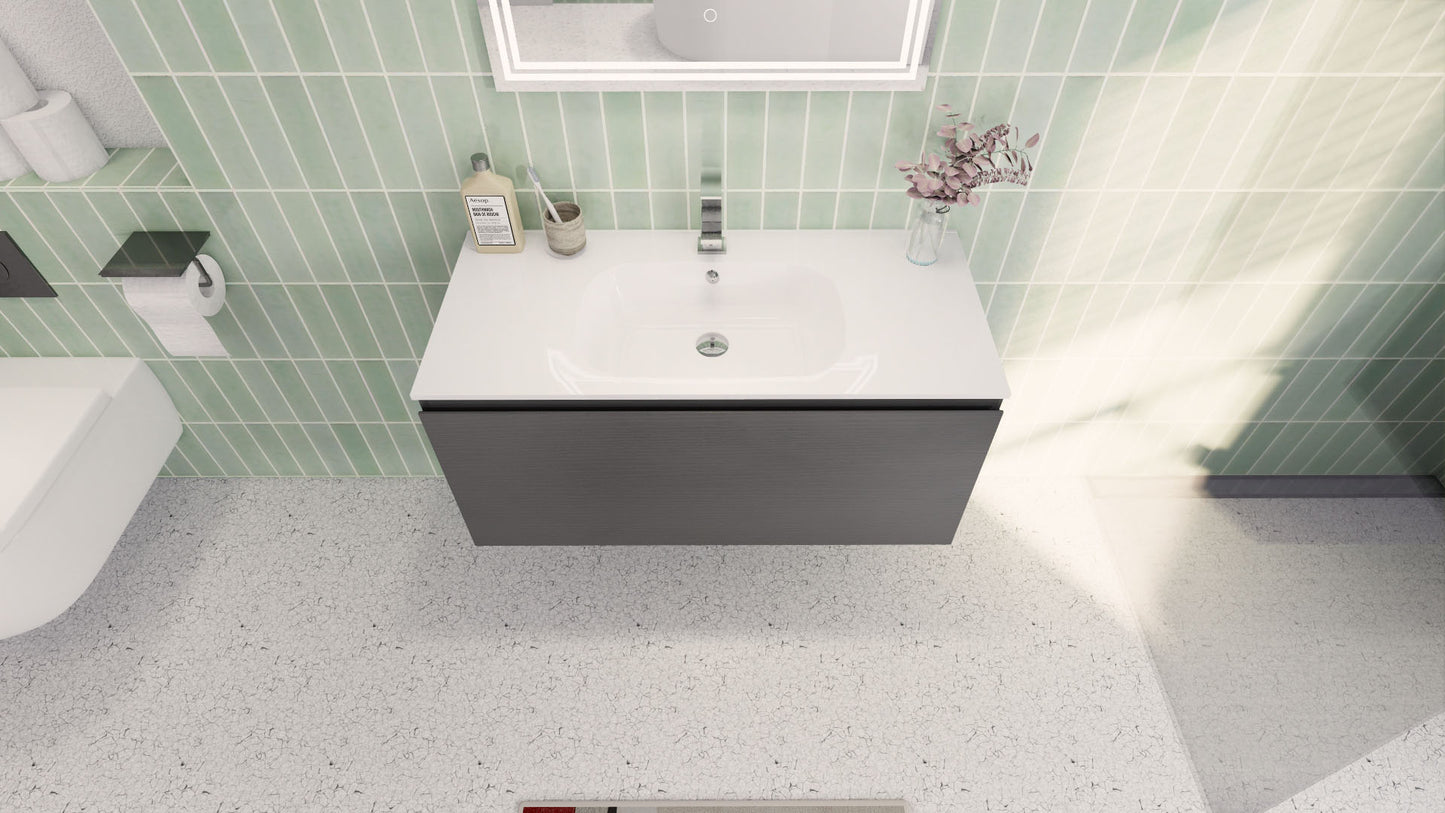 Aipo 40" Dark Gray Oak Wall Mounted Vanity with Reinforced Acrylic Sink