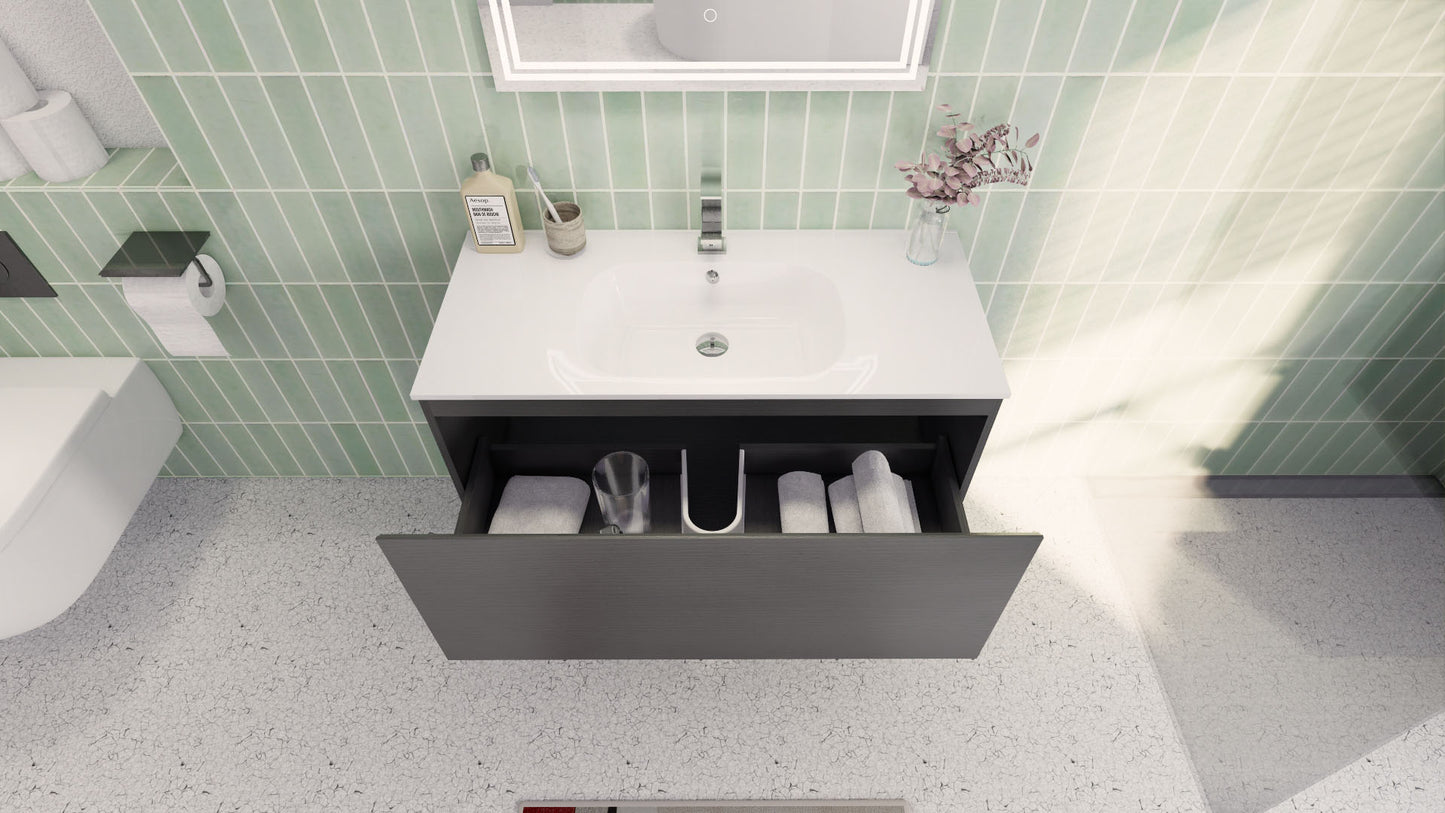 Aipo 40" Dark Gray Oak Wall Mounted Vanity with Reinforced Acrylic Sink