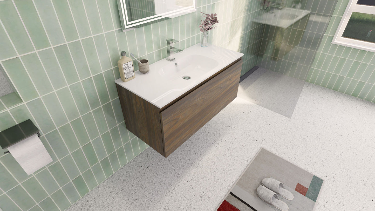 Aipo 40" Rosewood Wall Mounted Vanity with Reinforced Acrylic Sink