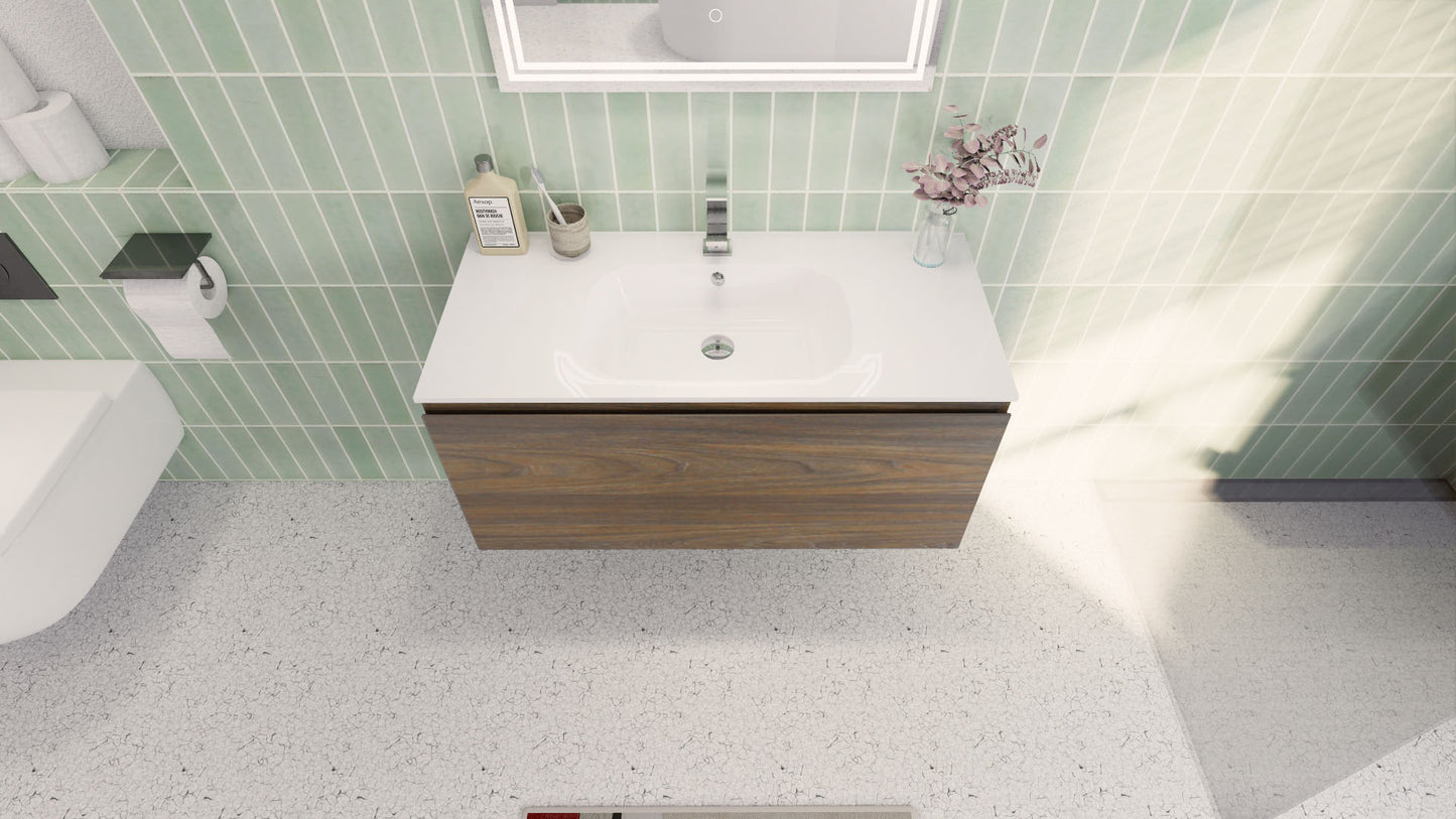 Aipo 40" Rosewood Wall Mounted Vanity with Reinforced Acrylic Sink