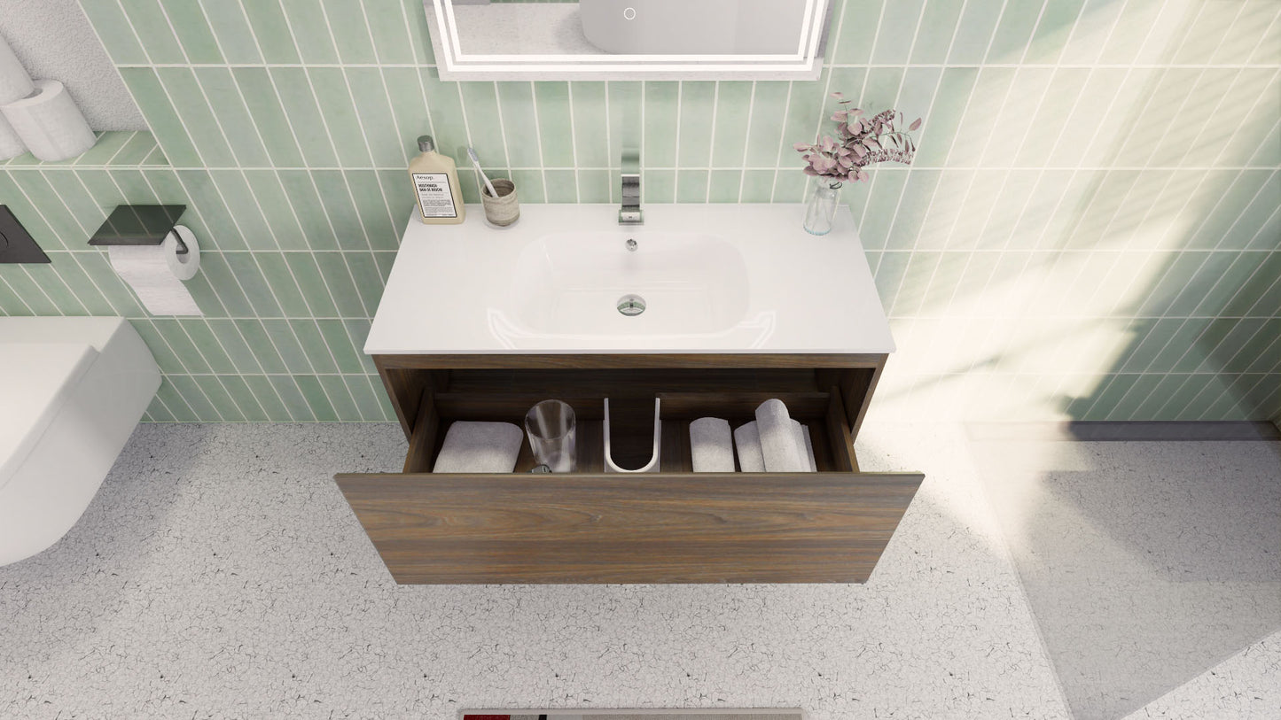 Aipo 40" Rosewood Wall Mounted Vanity with Reinforced Acrylic Sink