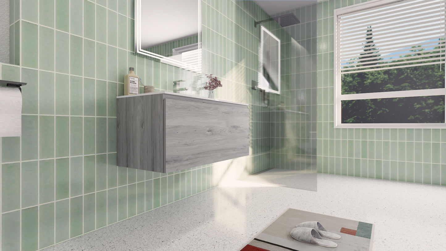 Aipo 40" White Gray Oak Wall Mounted Vanity with Reinforced Acrylic Sink