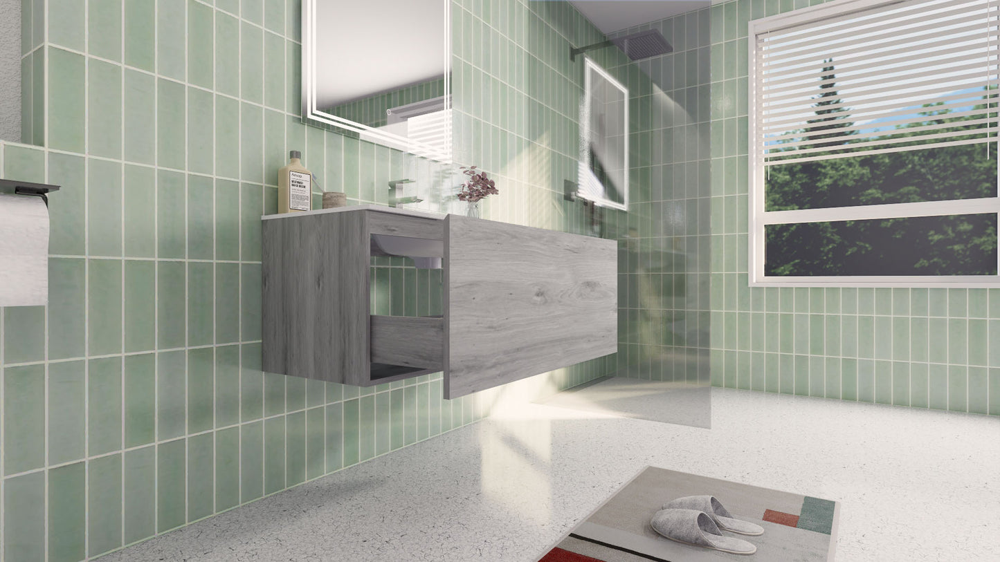 Aipo 40" White Gray Oak Wall Mounted Vanity with Reinforced Acrylic Sink