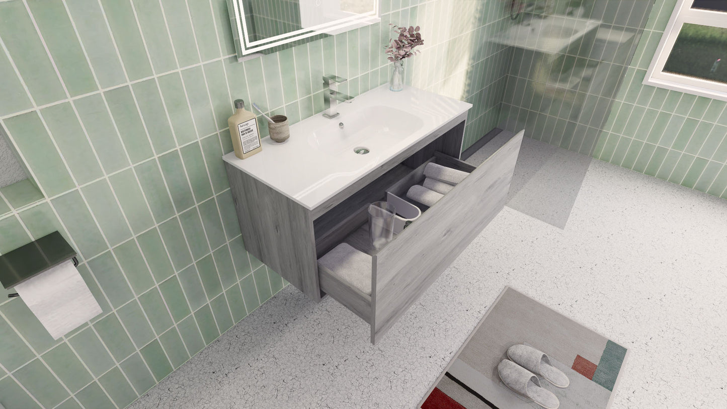 Aipo 40" White Gray Oak Wall Mounted Vanity with Reinforced Acrylic Sink