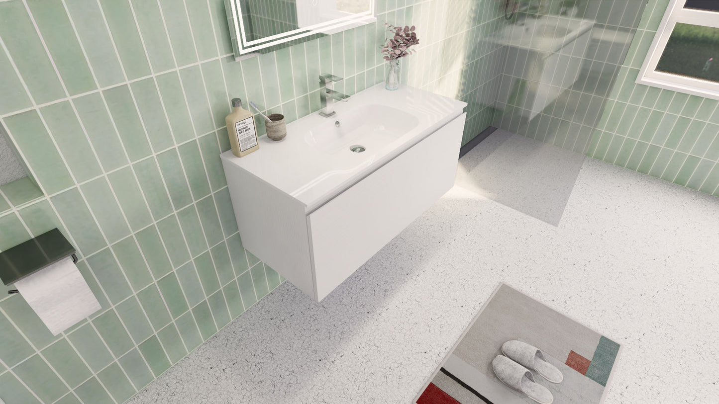 Aipo 40" Matte White Wall Mounted Vanity with Reinforced Acrylic Sink