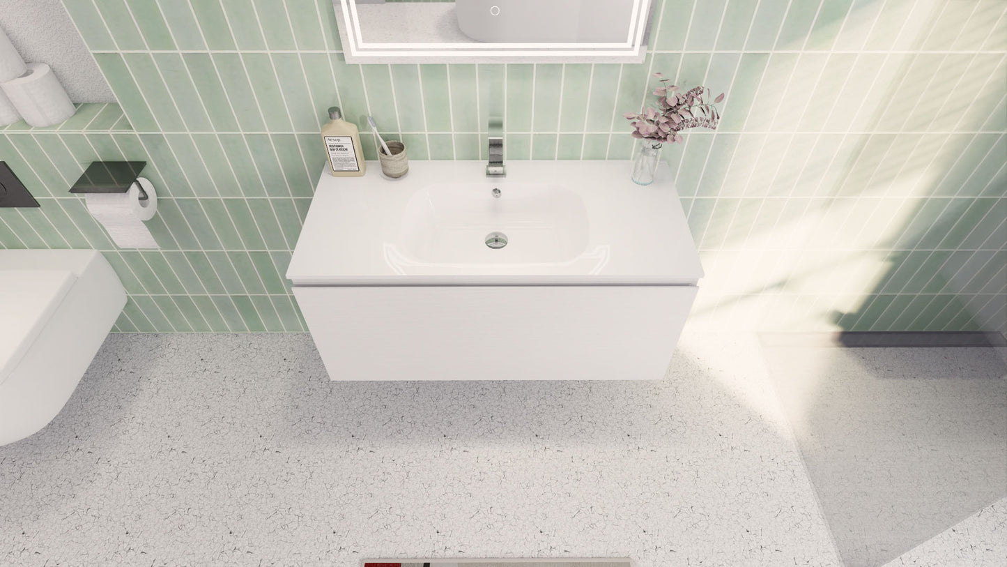 Aipo 40" Matte White Wall Mounted Vanity with Reinforced Acrylic Sink