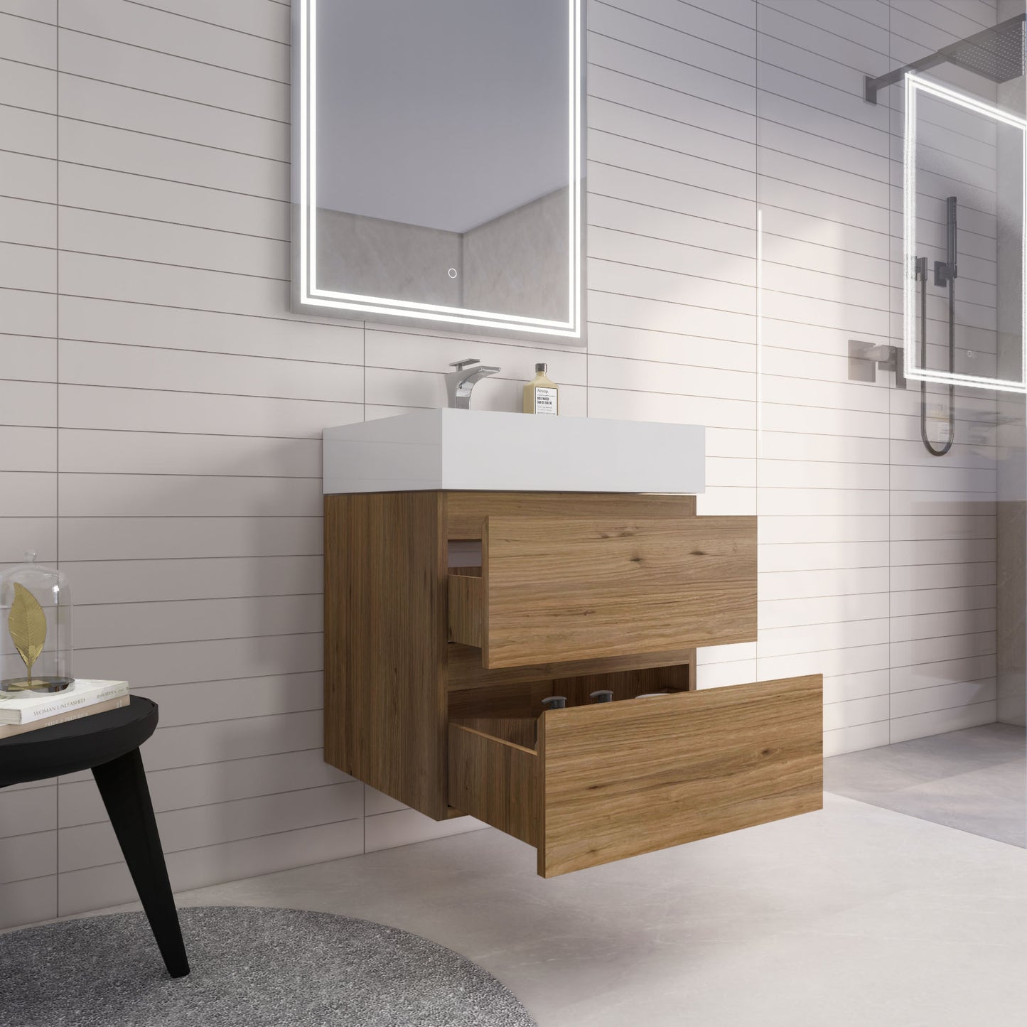 Monterey 24" Natural Oak Wall Mounted Vanity with Reinforced Acrylic Sink