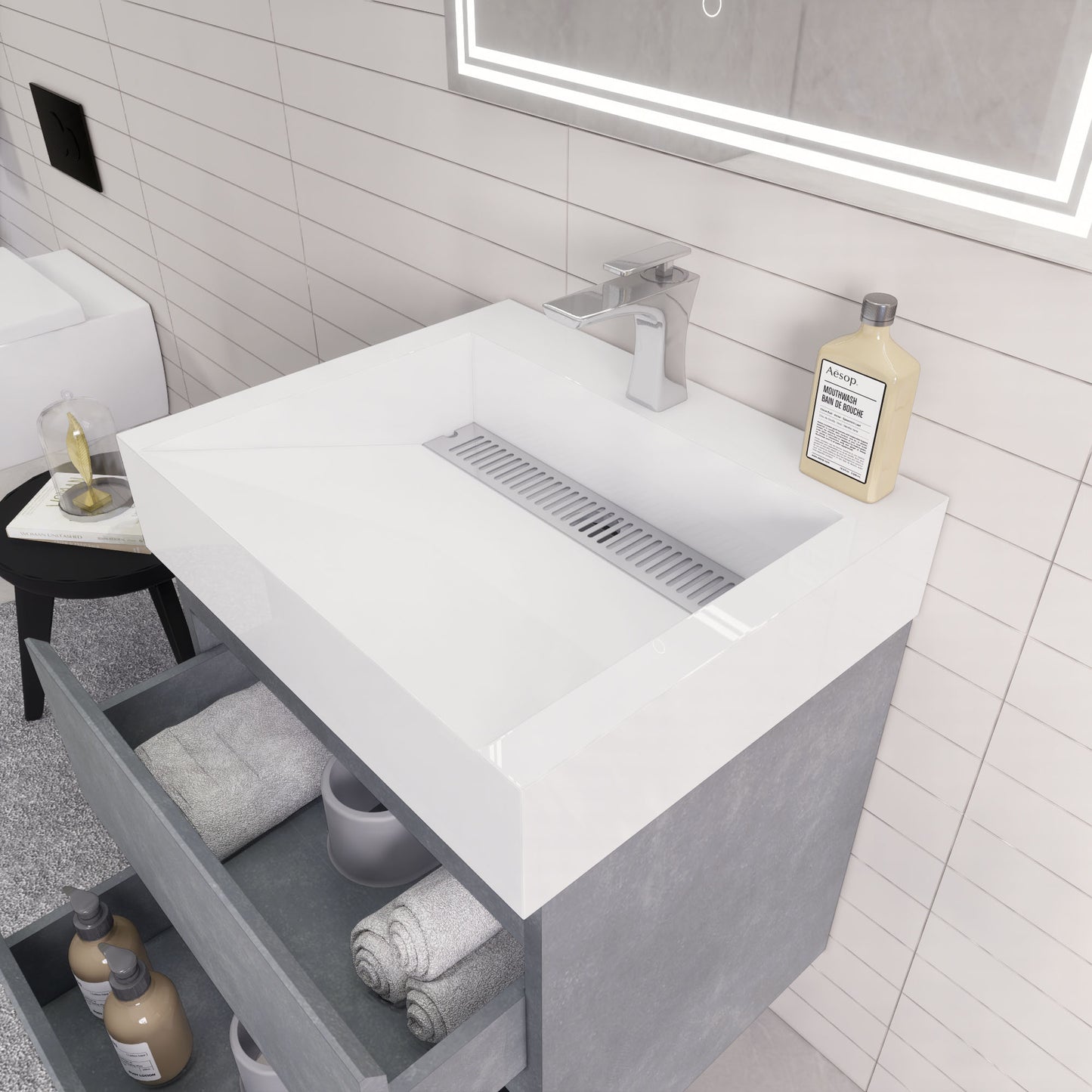 Monterey 24" Cement Gray Wall Mounted Vanity with Reinforced Acrylic Sink