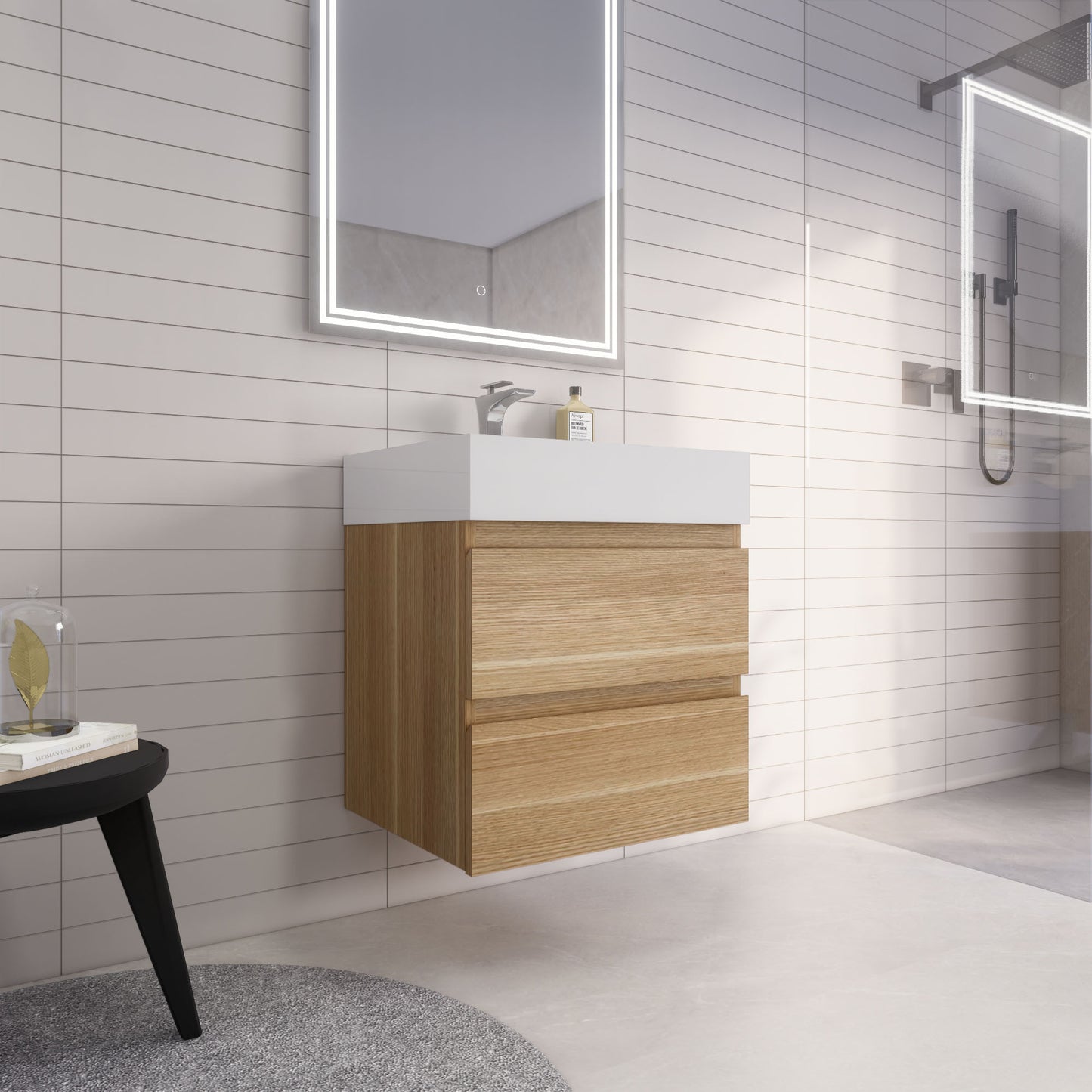 Monterey 24" White Oak Wall Mounted Vanity with Reinforced Acrylic Sink