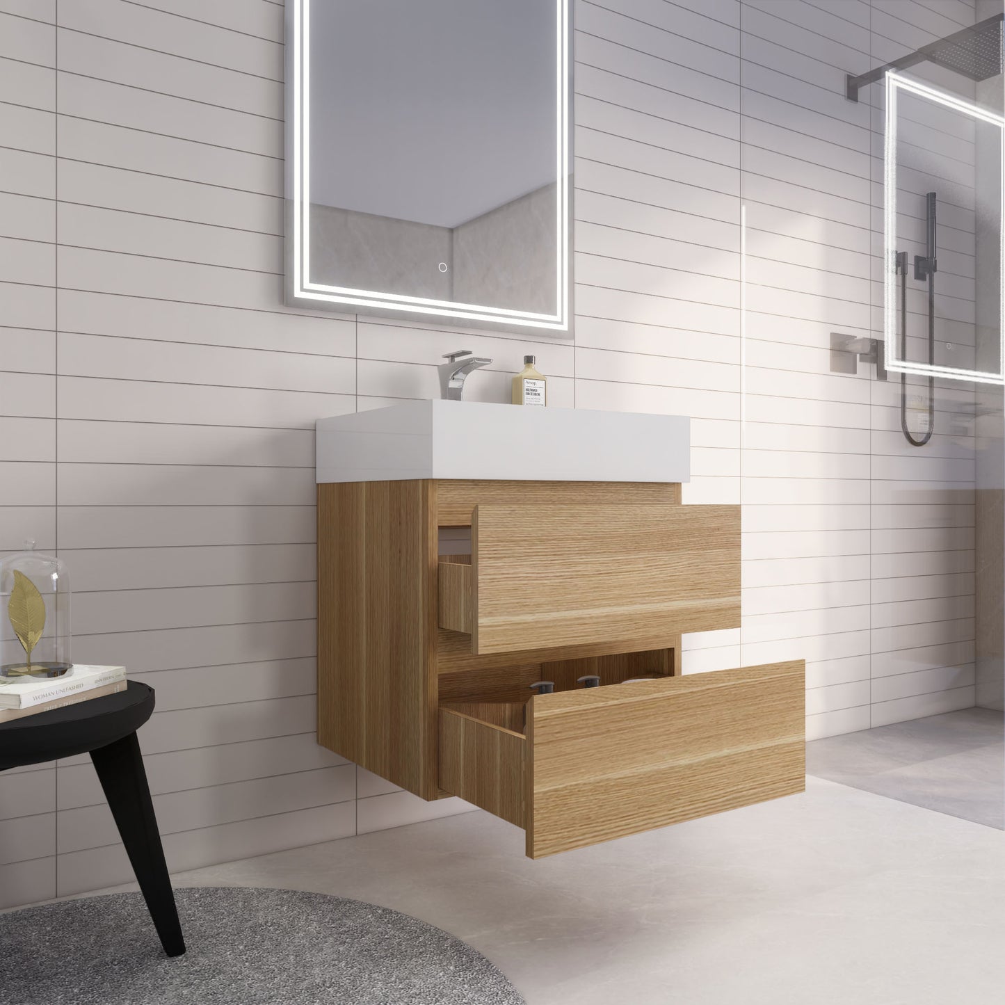 Monterey 24" White Oak Wall Mounted Vanity with Reinforced Acrylic Sink