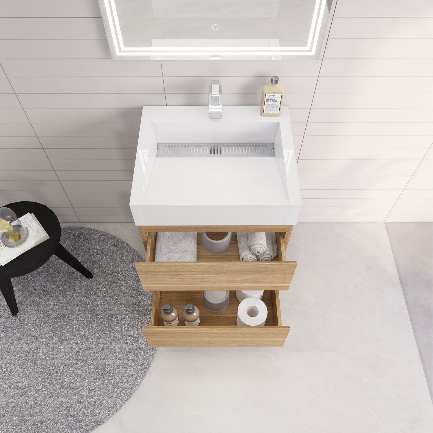 Monterey 24" White Oak Wall Mounted Vanity with Reinforced Acrylic Sink