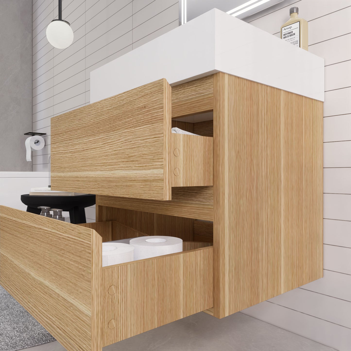 Monterey 24" White Oak Wall Mounted Vanity with Reinforced Acrylic Sink