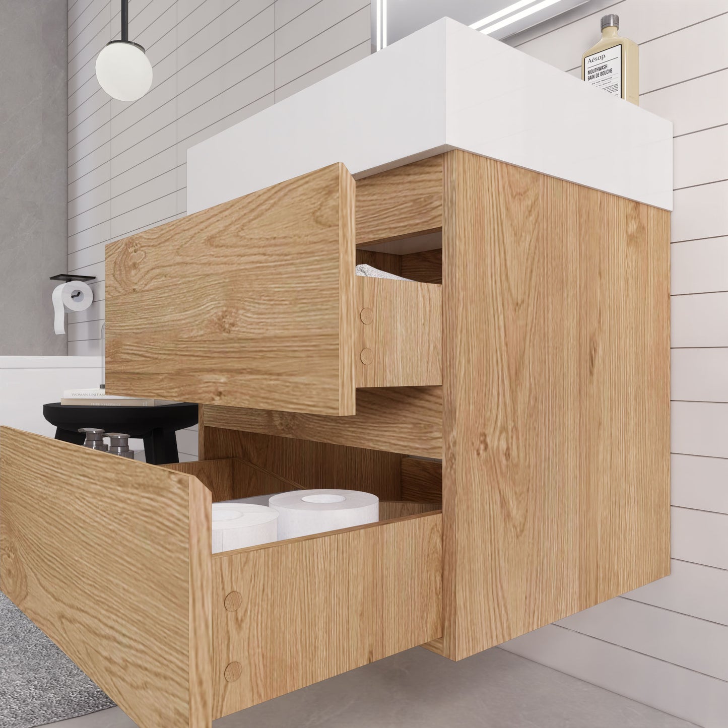 Monterey 24" New England Oak Wall Mounted Vanity with Reinforced Acrylic Sink