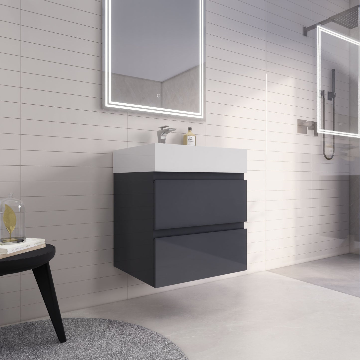 Monterey 24" Glossy Gray Wall Mounted Vanity with Reinforced Acrylic Sink