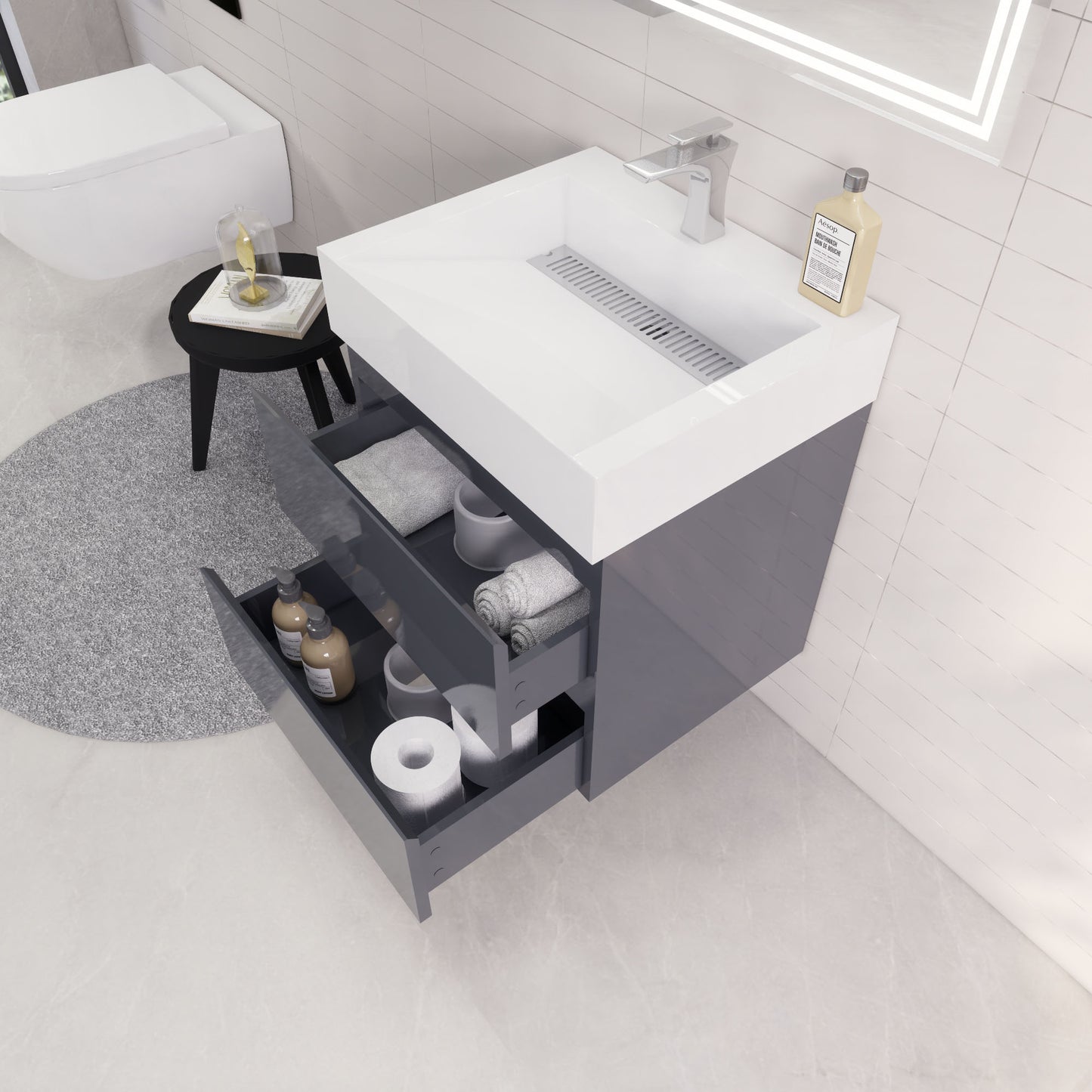 Monterey 24" Glossy Gray Wall Mounted Vanity with Reinforced Acrylic Sink
