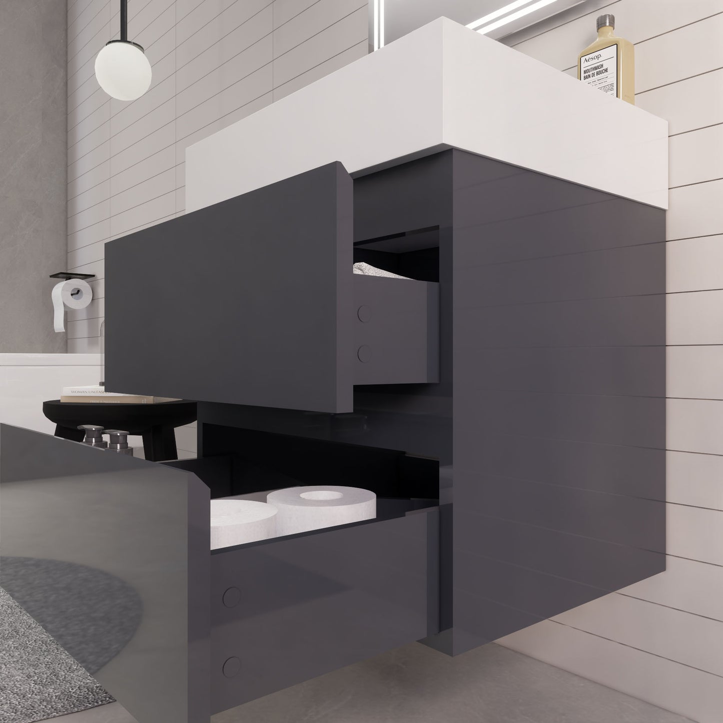 Monterey 24" Glossy Gray Wall Mounted Vanity with Reinforced Acrylic Sink