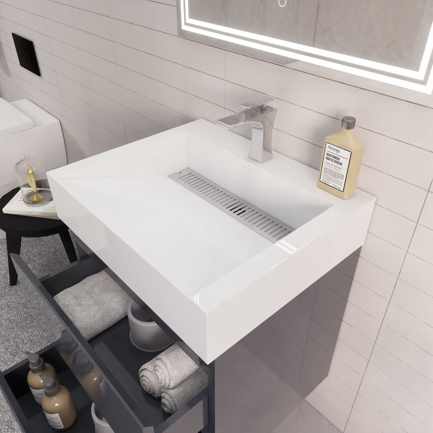 Monterey 24" Glossy Gray Wall Mounted Vanity with Reinforced Acrylic Sink
