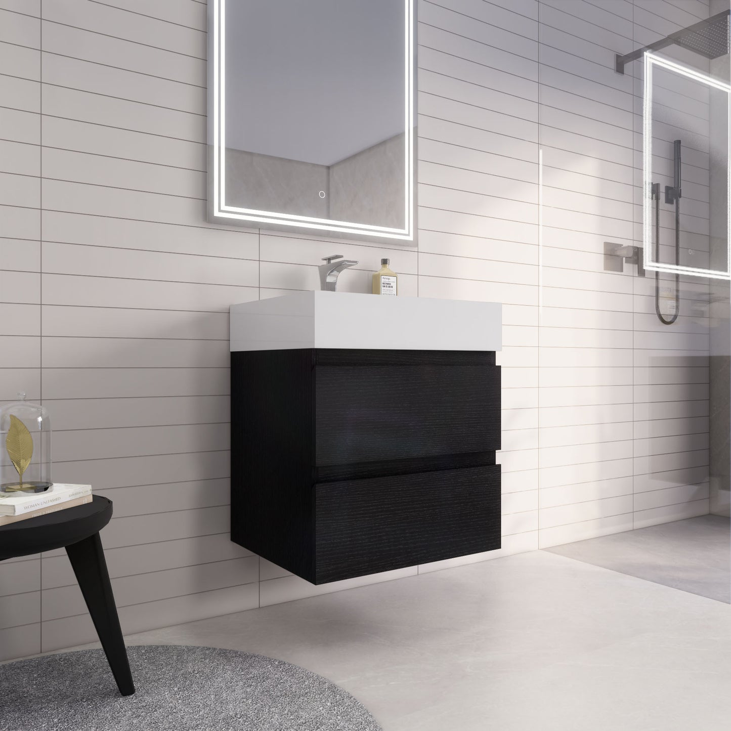 Monterey 24" Rich Black Wall Mounted Vanity with Reinforced Acrylic Sink