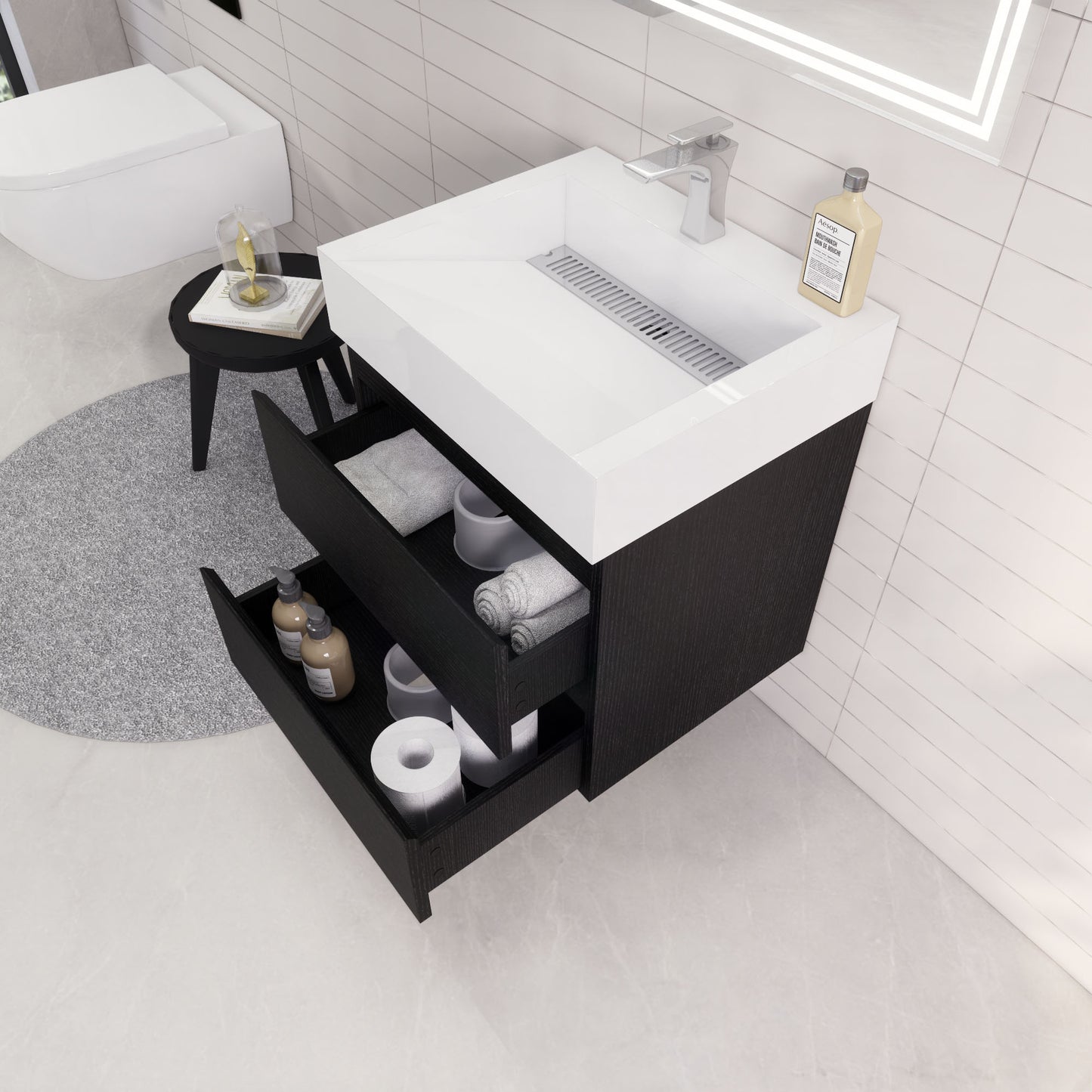 Monterey 24" Rich Black Wall Mounted Vanity with Reinforced Acrylic Sink