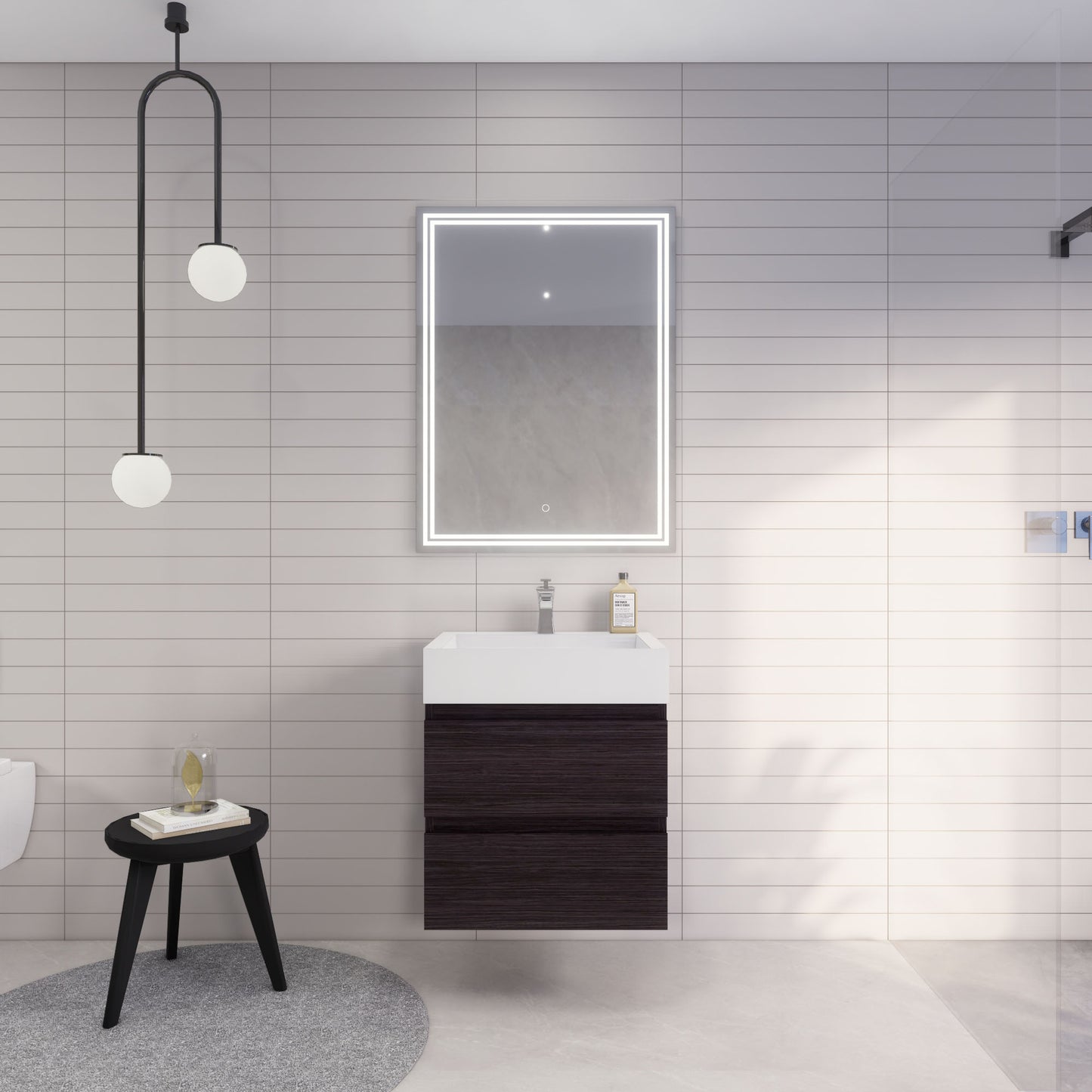 Monterey 24" Dark Gray Oak Wall Mounted Vanity with Reinforced Acrylic Sink