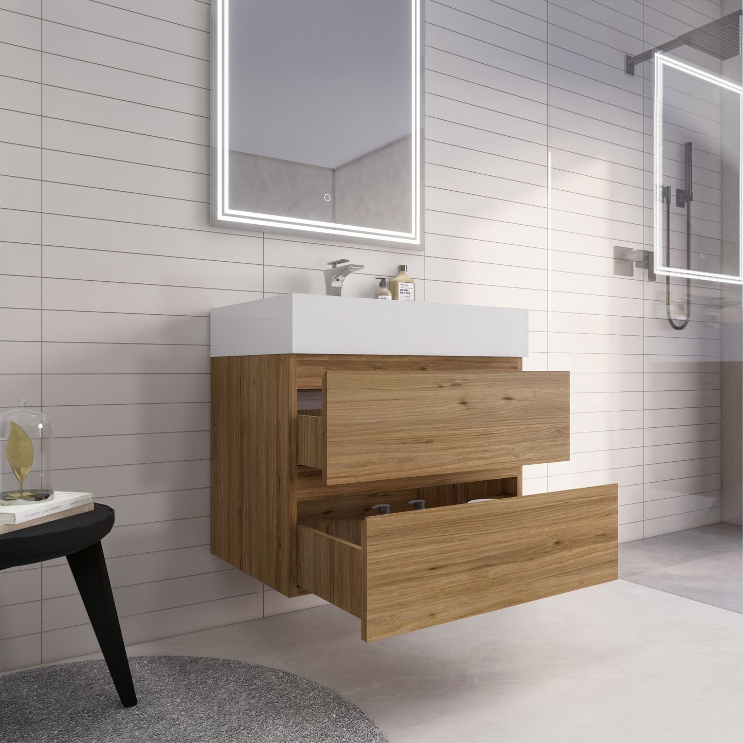 Monterey 30" Natural Oak Wall Mounted Vanity with Reinforced Acrylic Sink