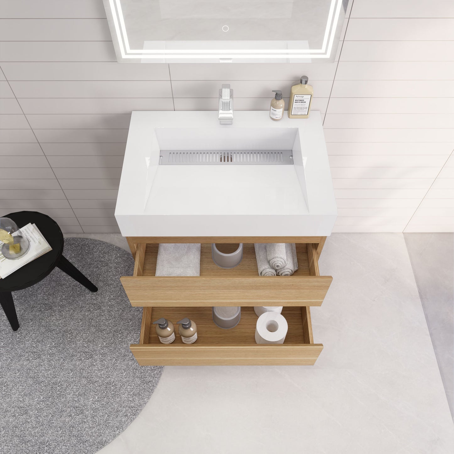 Monterey 30" White Oak Wall Mounted Vanity with Reinforced Acrylic Sink