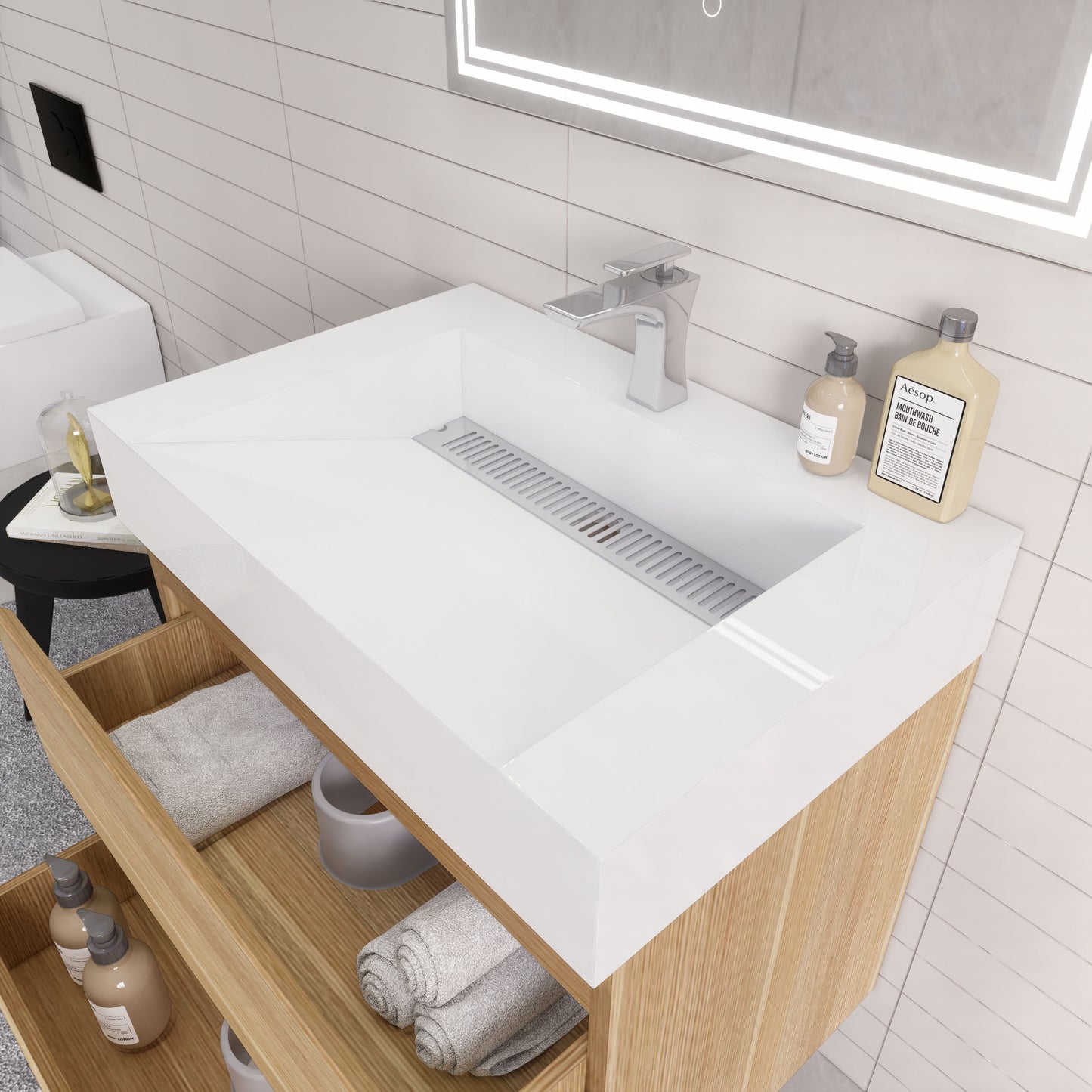 Monterey 30" White Oak Wall Mounted Vanity with Reinforced Acrylic Sink