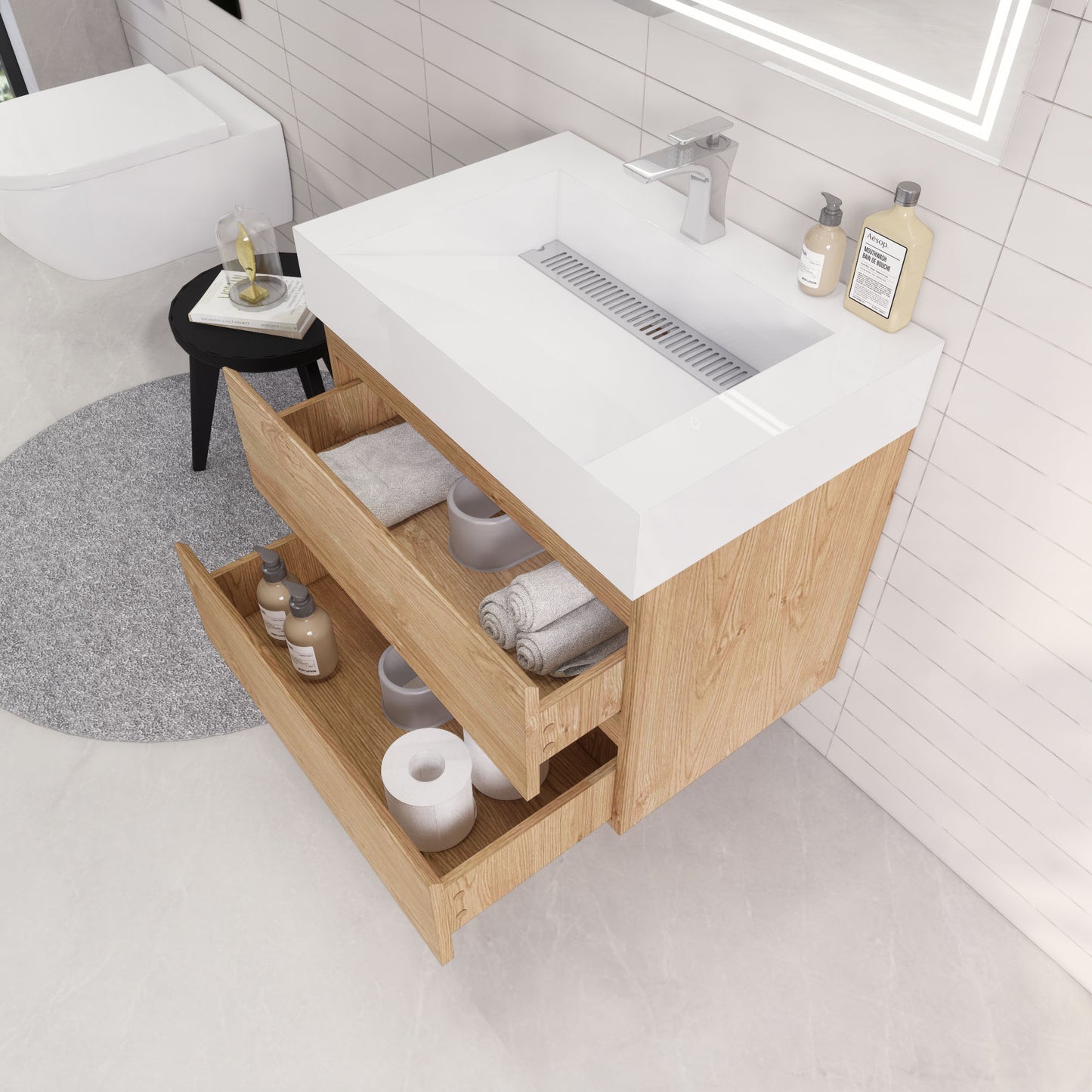 Monterey 30" New England Oak Wall Mounted Vanity with Reinforced Acrylic Sink