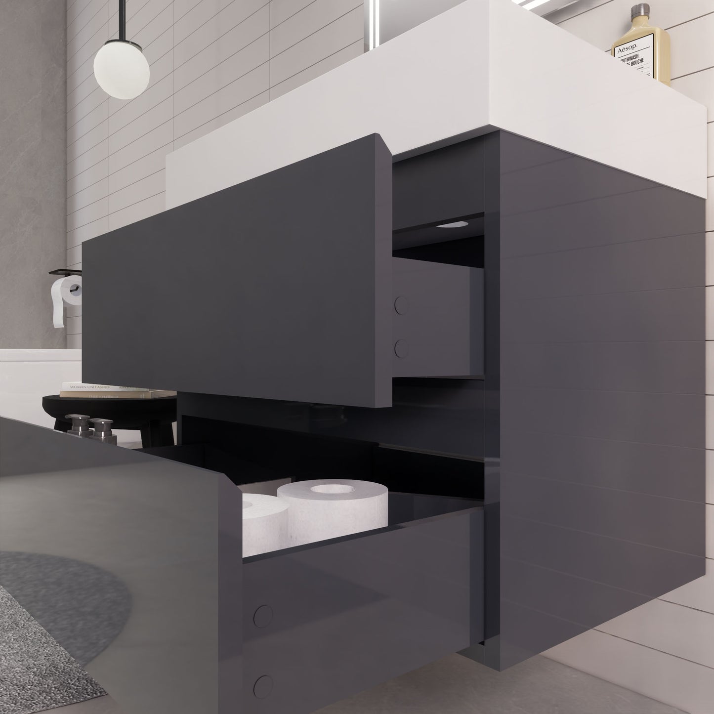 Monterey 30" Glossy Gray Wall Mounted Vanity with Reinforced Acrylic Sink