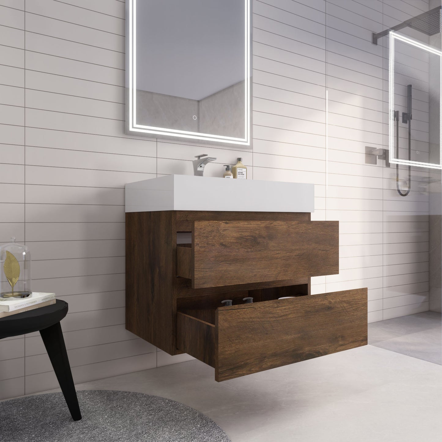 Monterey 30" Rosewood Wall Mounted Vanity with Reinforced Acrylic Sink