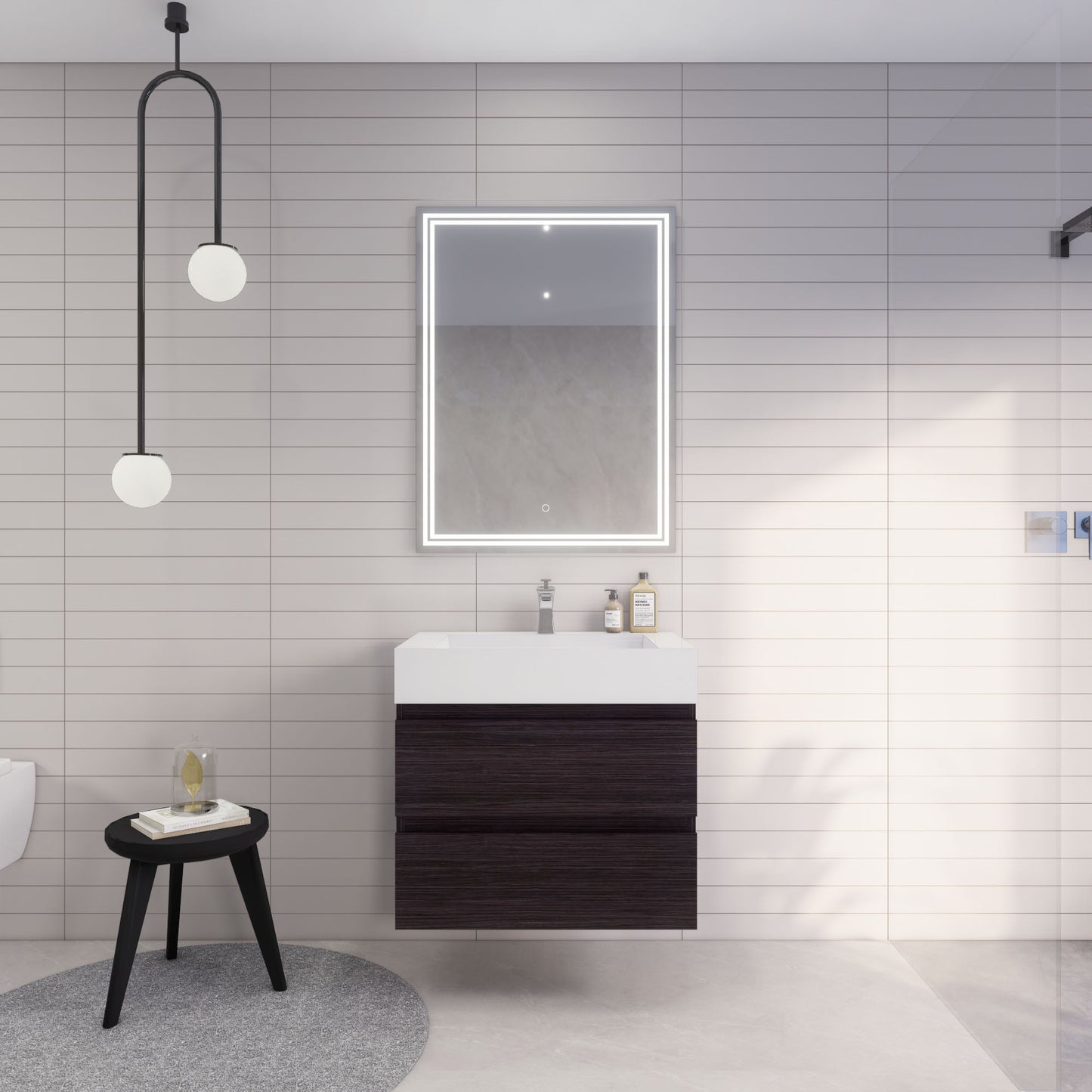 Monterey 30" Dark Gray Oak Wall Mounted Vanity with Reinforced Acrylic Sink