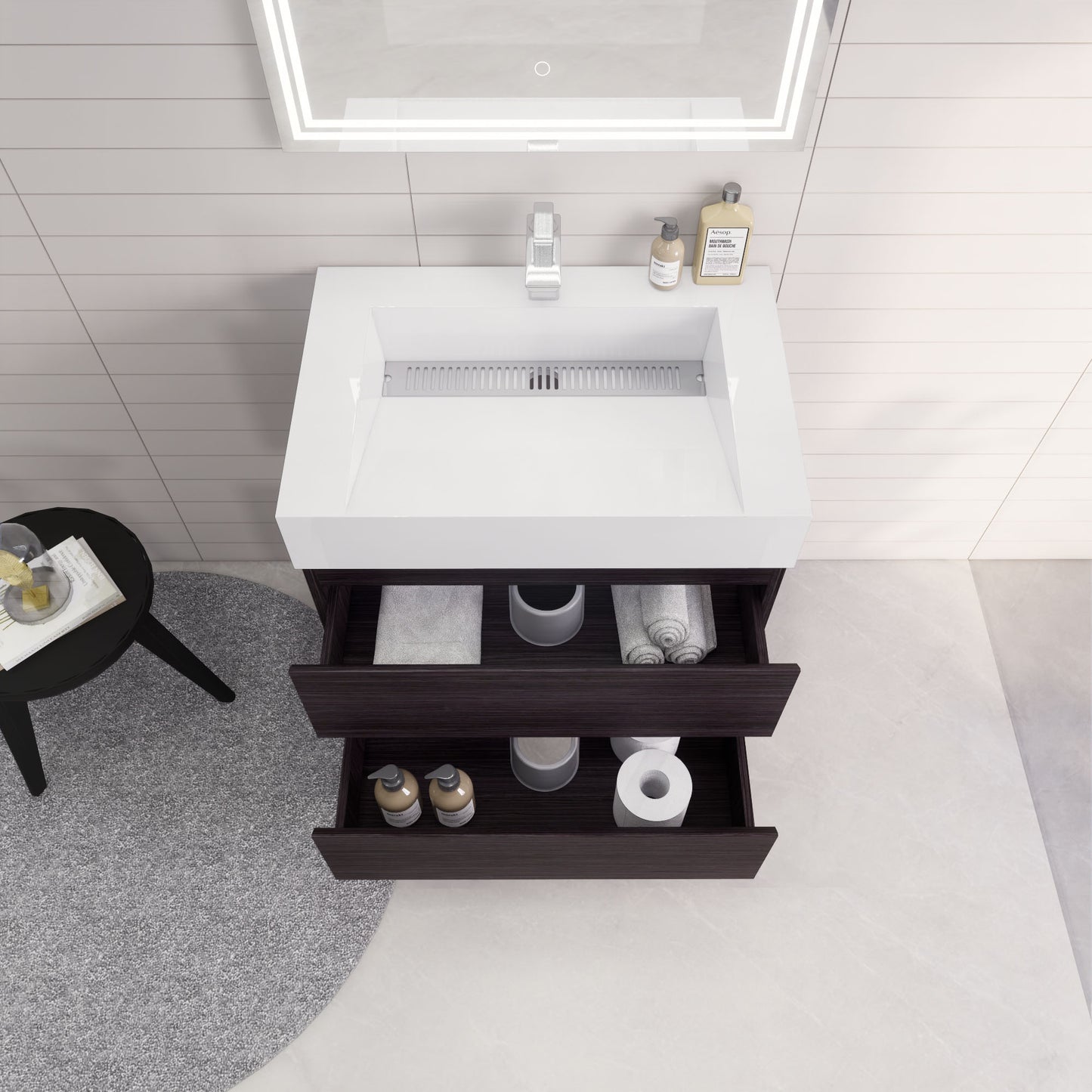 Monterey 30" Dark Gray Oak Wall Mounted Vanity with Reinforced Acrylic Sink
