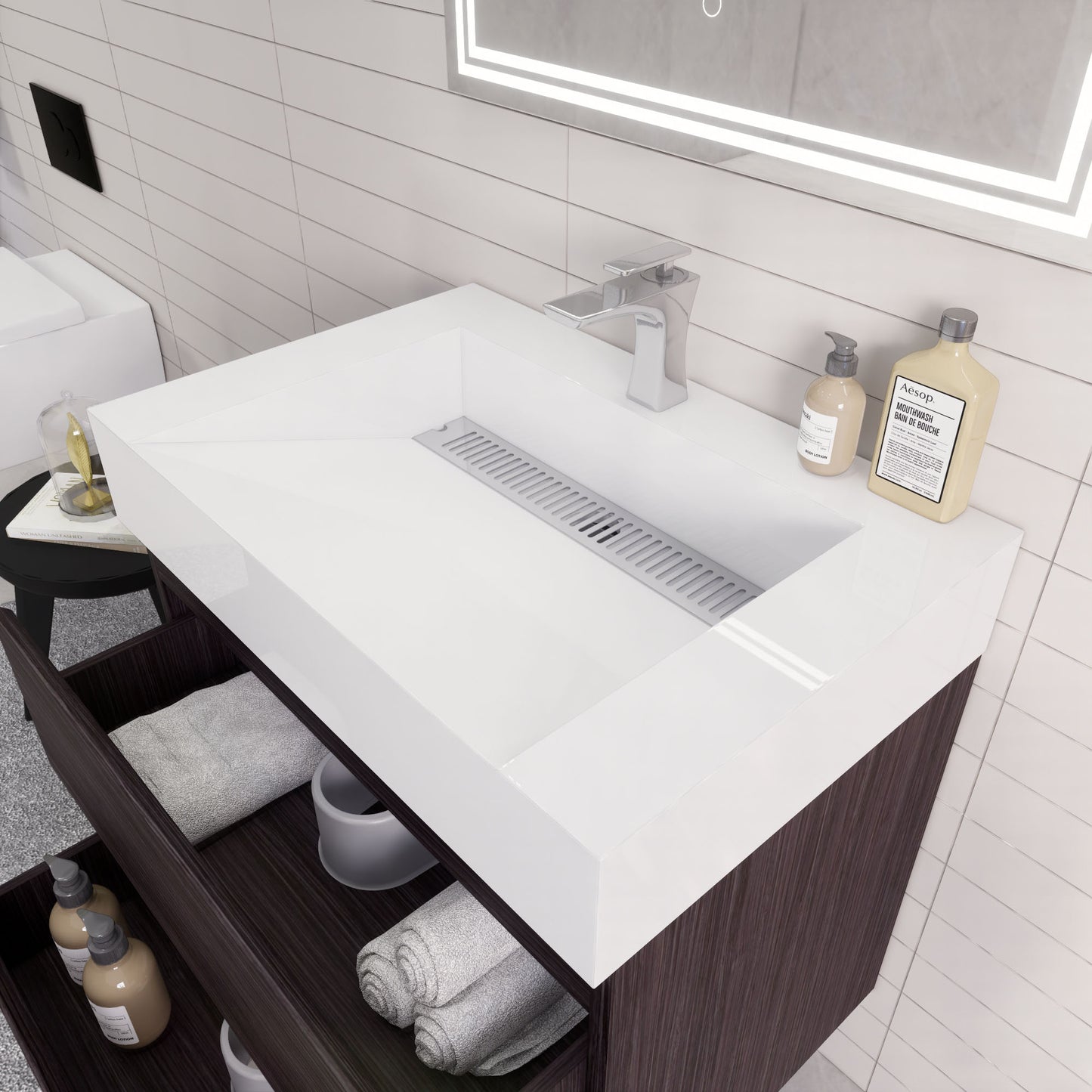 Monterey 30" Dark Gray Oak Wall Mounted Vanity with Reinforced Acrylic Sink