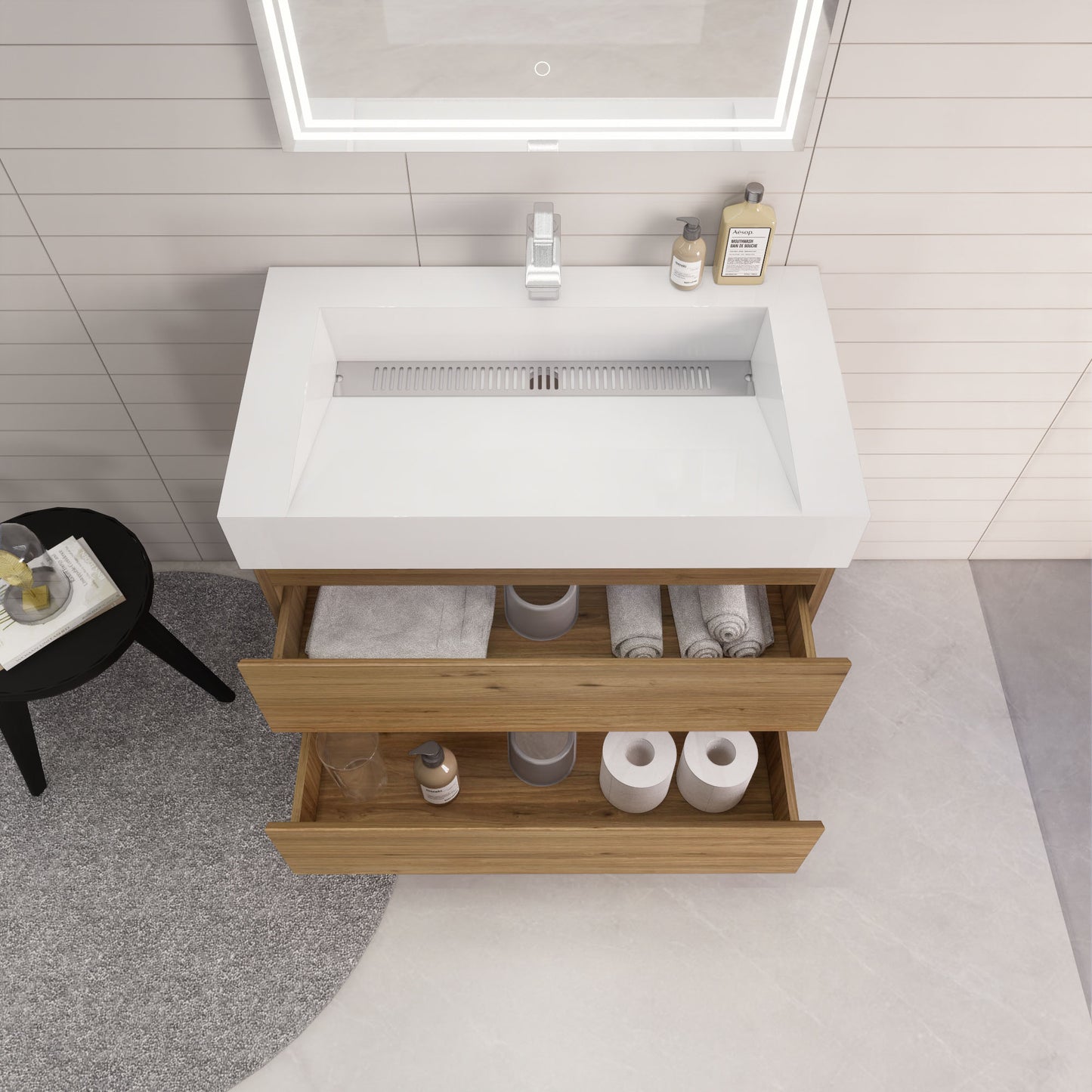 Monterey 36" Natural Oak Wall Mounted Vanity with Reinforced Acrylic Sink