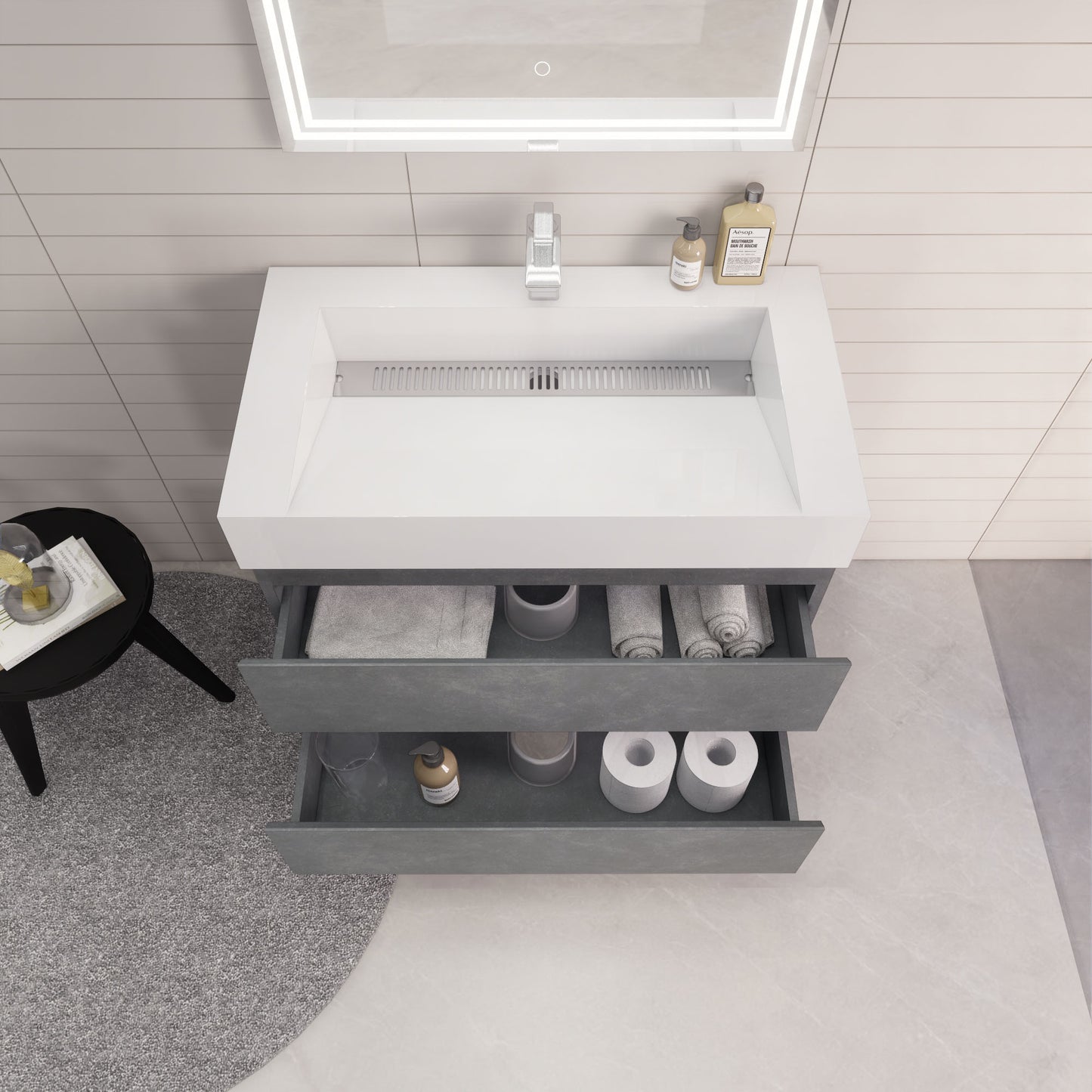 Monterey 36" Cement Gray Wall Mounted Vanity with Reinforced Acrylic Sink