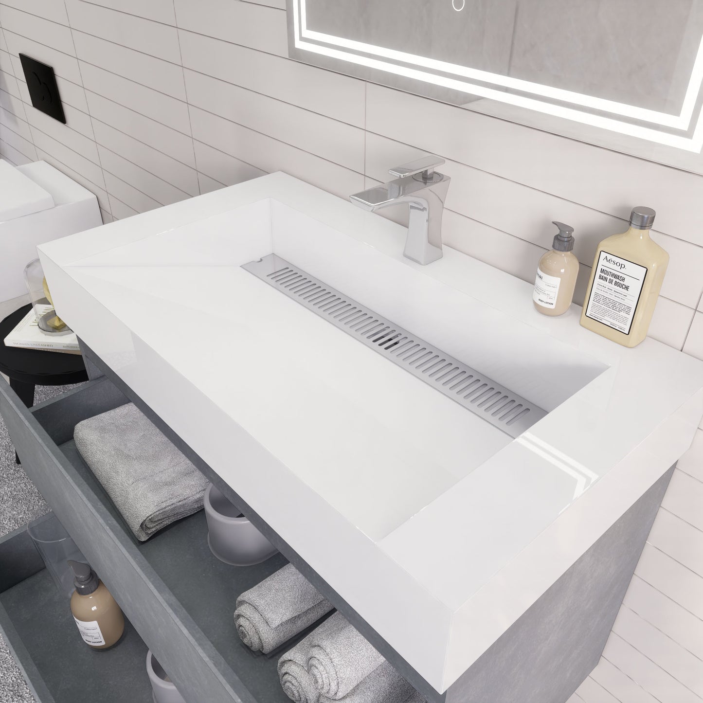 Monterey 36" Cement Gray Wall Mounted Vanity with Reinforced Acrylic Sink