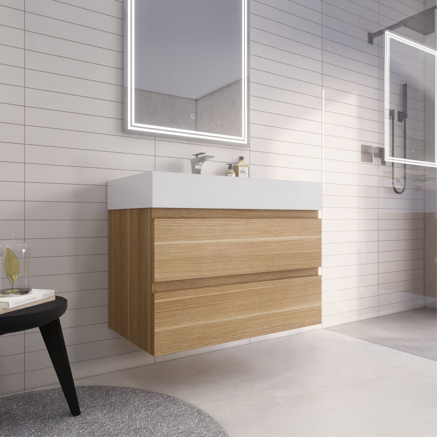 Monterey 36" White Oak Wall Mounted Vanity with Reinforced Acrylic Sink