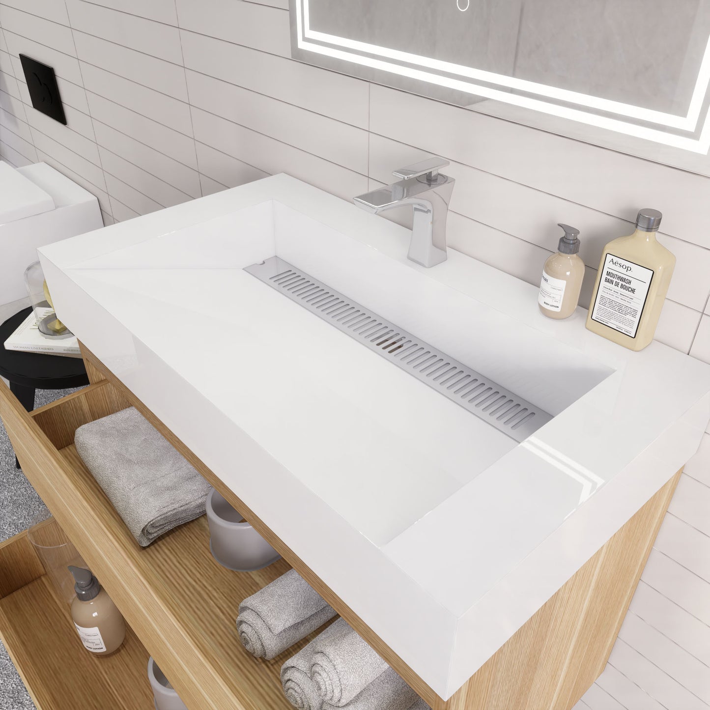 Monterey 36" White Oak Wall Mounted Vanity with Reinforced Acrylic Sink