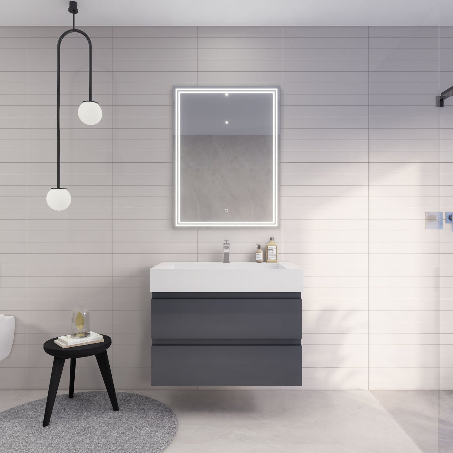 Monterey 36" Glossy Gray Wall Mounted Vanity with Reinforced Acrylic Sink